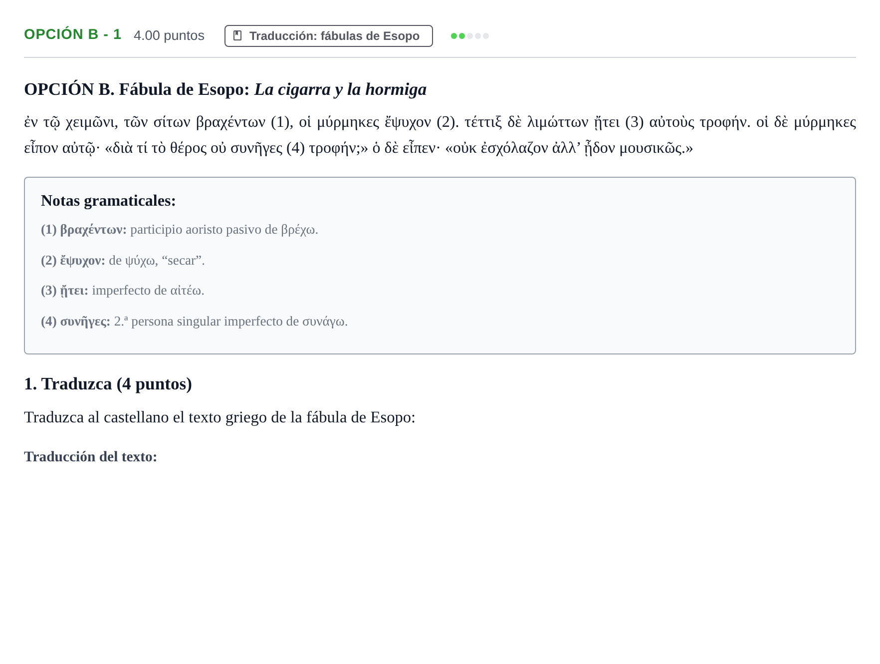 Enunciado: Opción B - 1 · Griego II PAU Castilla y León Ordinaria 2022