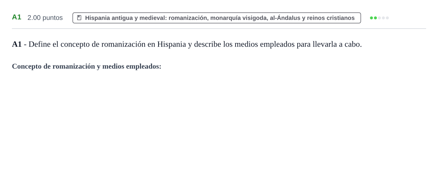 Enunciado: Ejercicio A1 · Historia de España PAU Castilla y León Extraordinaria 2022