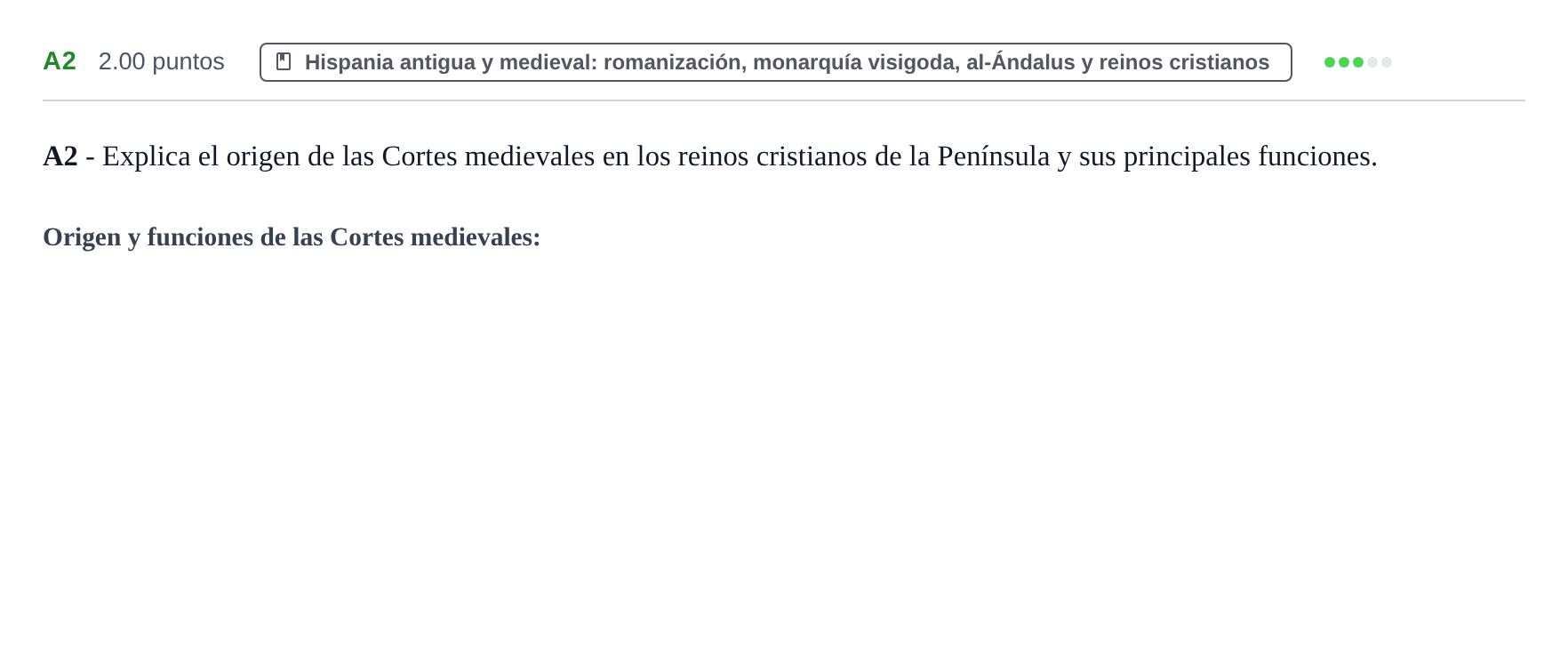 Enunciado: Ejercicio A2 · Historia de España PAU Castilla y León Extraordinaria 2022