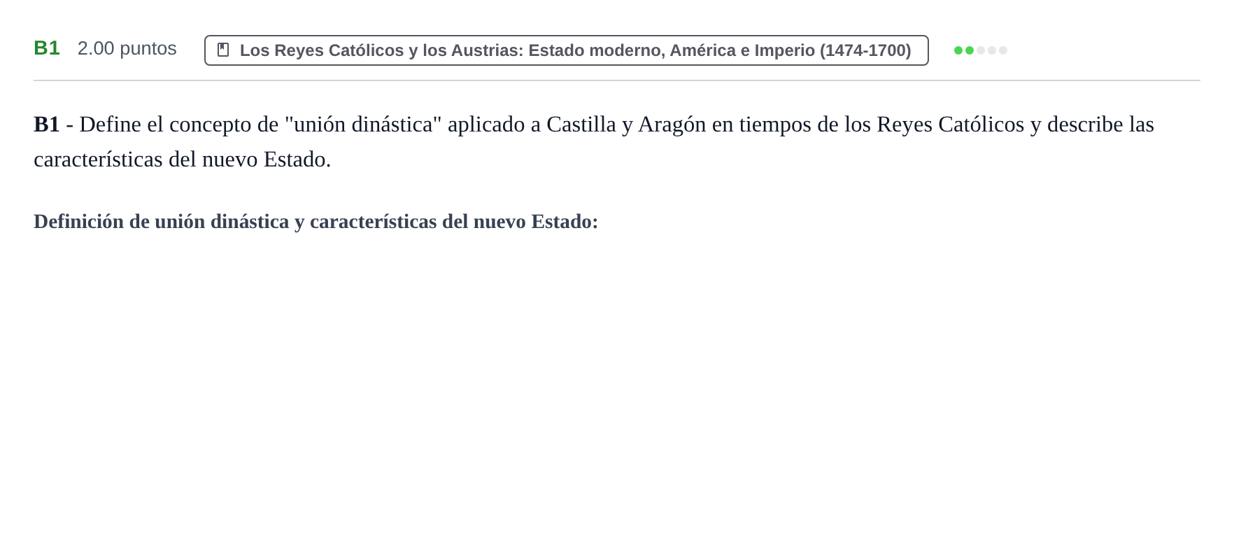 Enunciado: Ejercicio B1 · Historia de España PAU Castilla y León Extraordinaria 2022