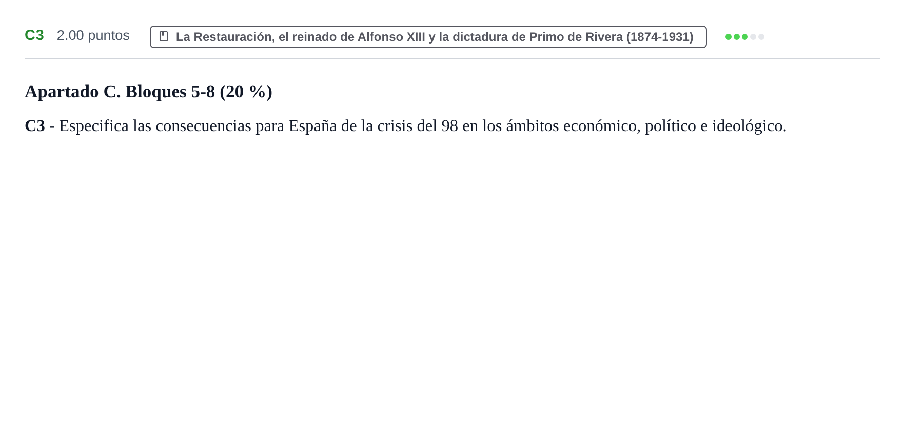 Enunciado: Ejercicio C3 · Historia de España PAU Castilla y León Extraordinaria 2022