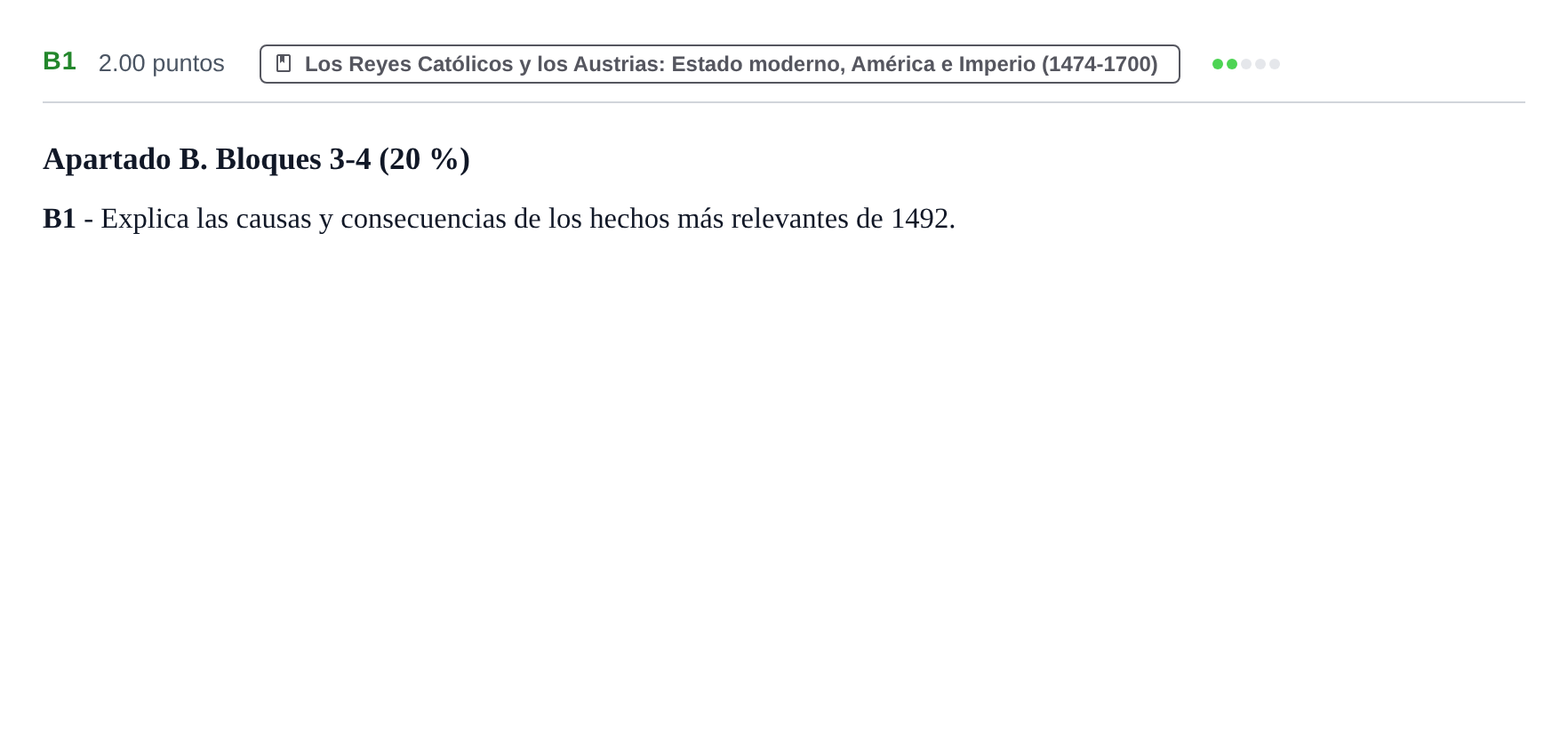 Enunciado: Ejercicio B1 · Historia de España PAU Castilla y León Ordinaria 2022