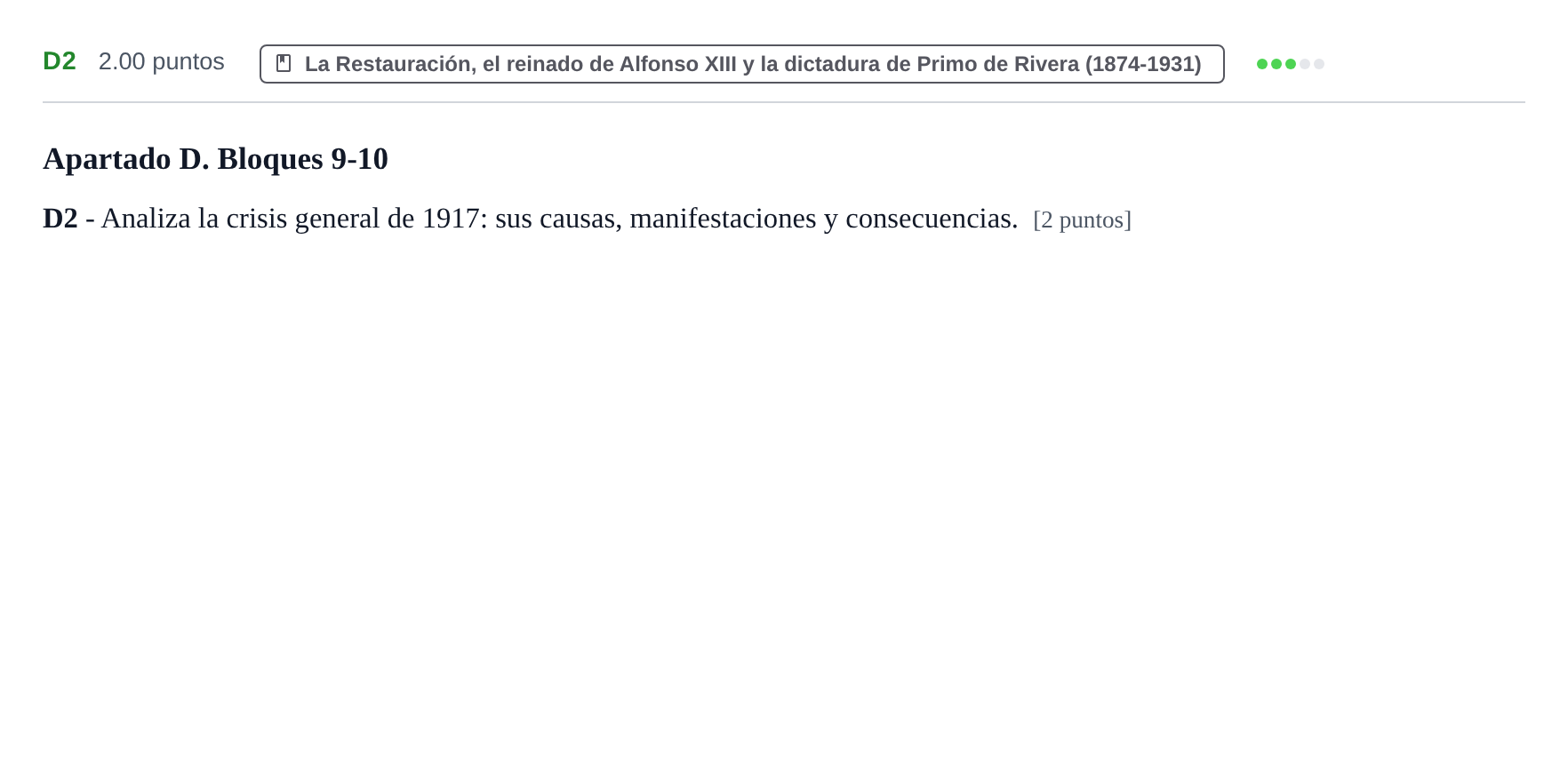 Enunciado: Ejercicio D2 · Historia de España PAU Castilla y León Ordinaria 2022