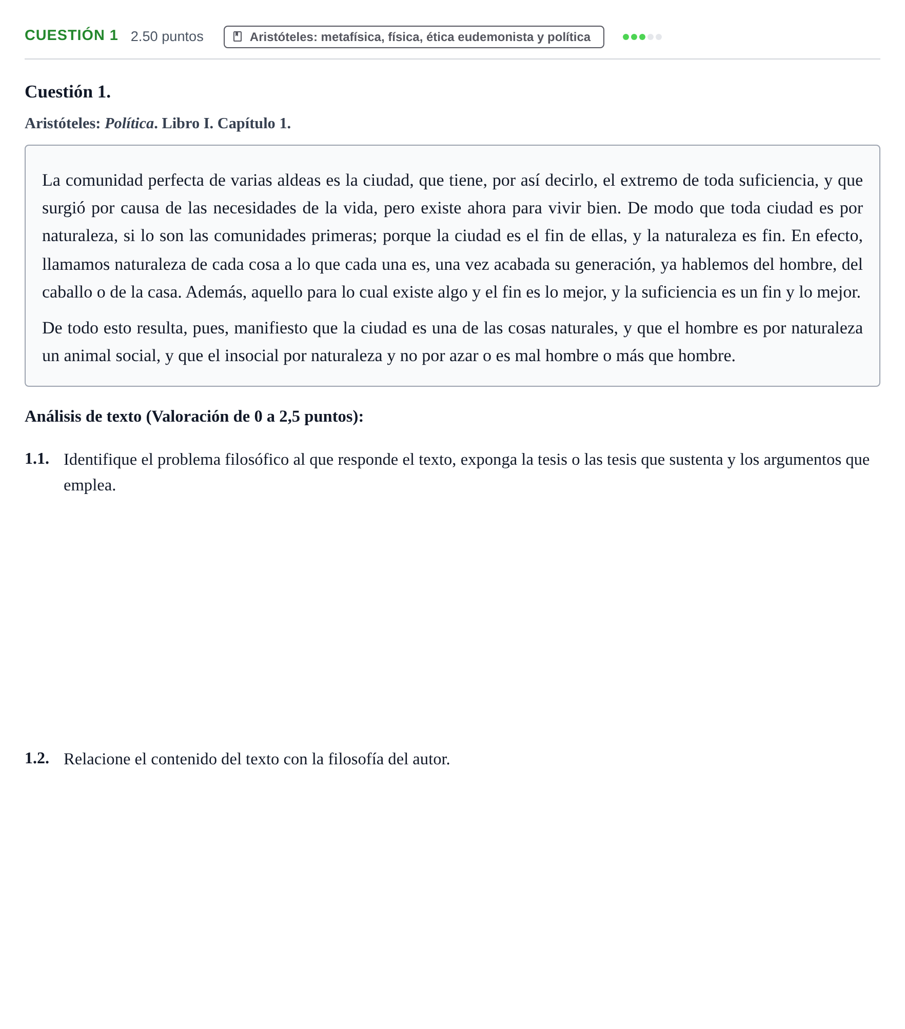 Enunciado: Cuestión 1 · Historia de la Filosofía PAU Castilla y León Ordinaria 2022