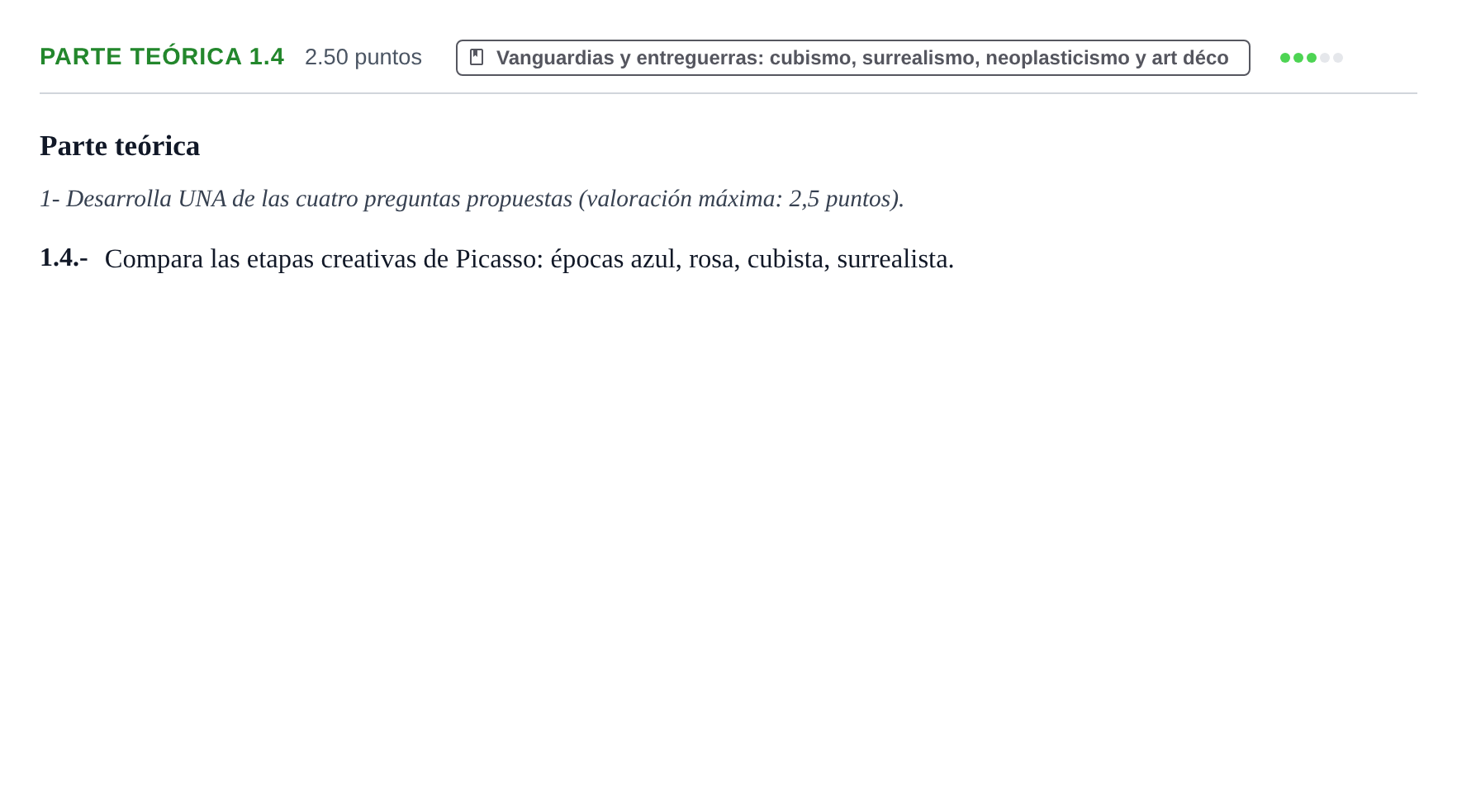 Enunciado: Ejercicio Parte teórica 1.4 · Fundamentos Artísticos PAU Castilla y León Ordinaria 2022