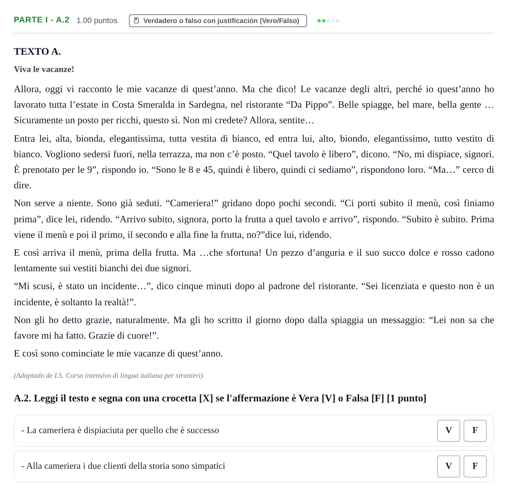 Enunciado: Ejercicio Parte I - A.2 · Italiano PAU Castilla y León Extraordinaria 2022
