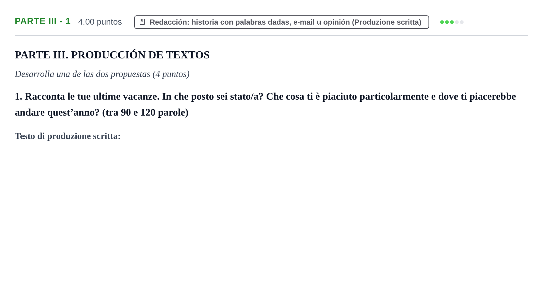 Enunciado: Ejercicio Parte III - 1 · Italiano PAU Castilla y León Extraordinaria 2022