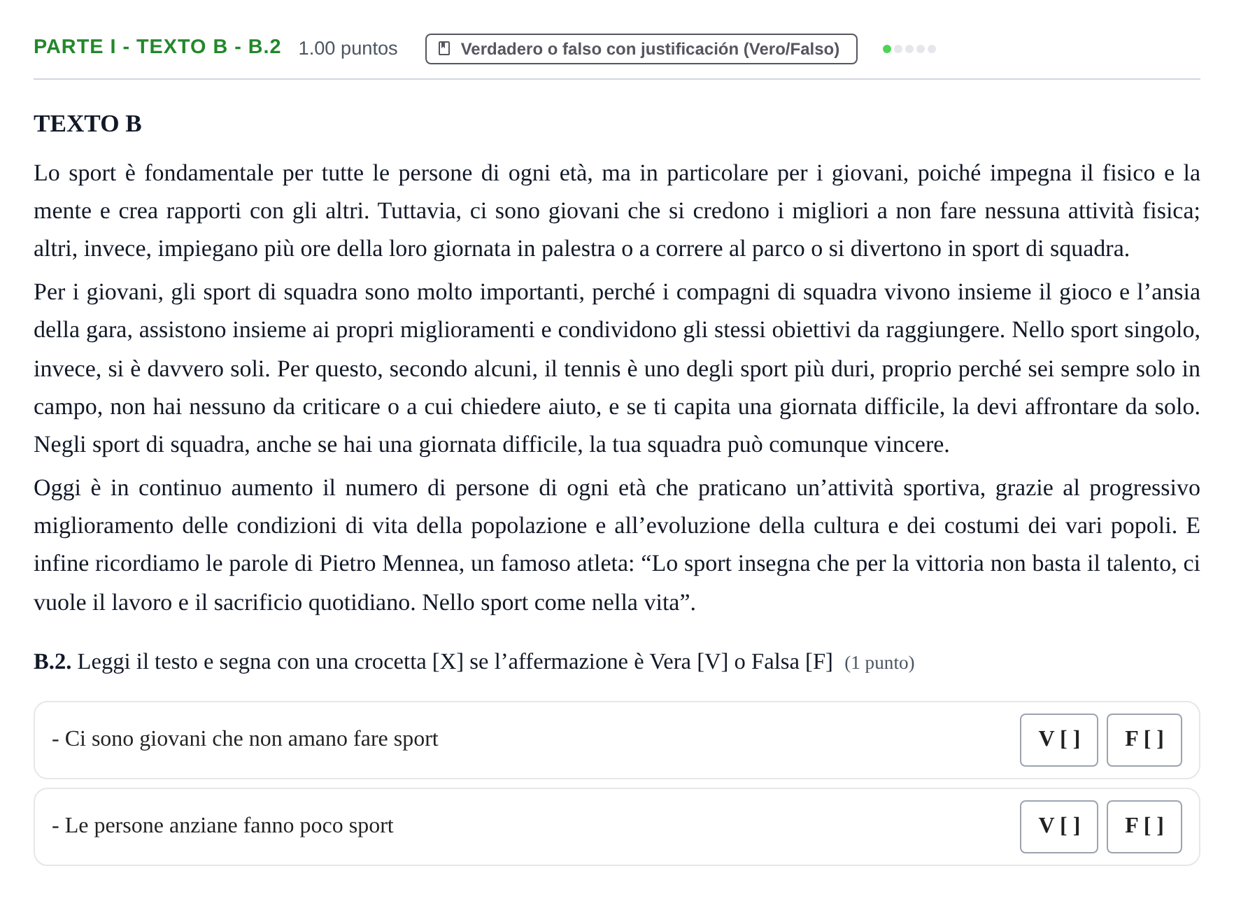 Enunciado: Ejercicio Parte I - Texto B - B.2 · Italiano PAU Castilla y León Ordinaria 2022