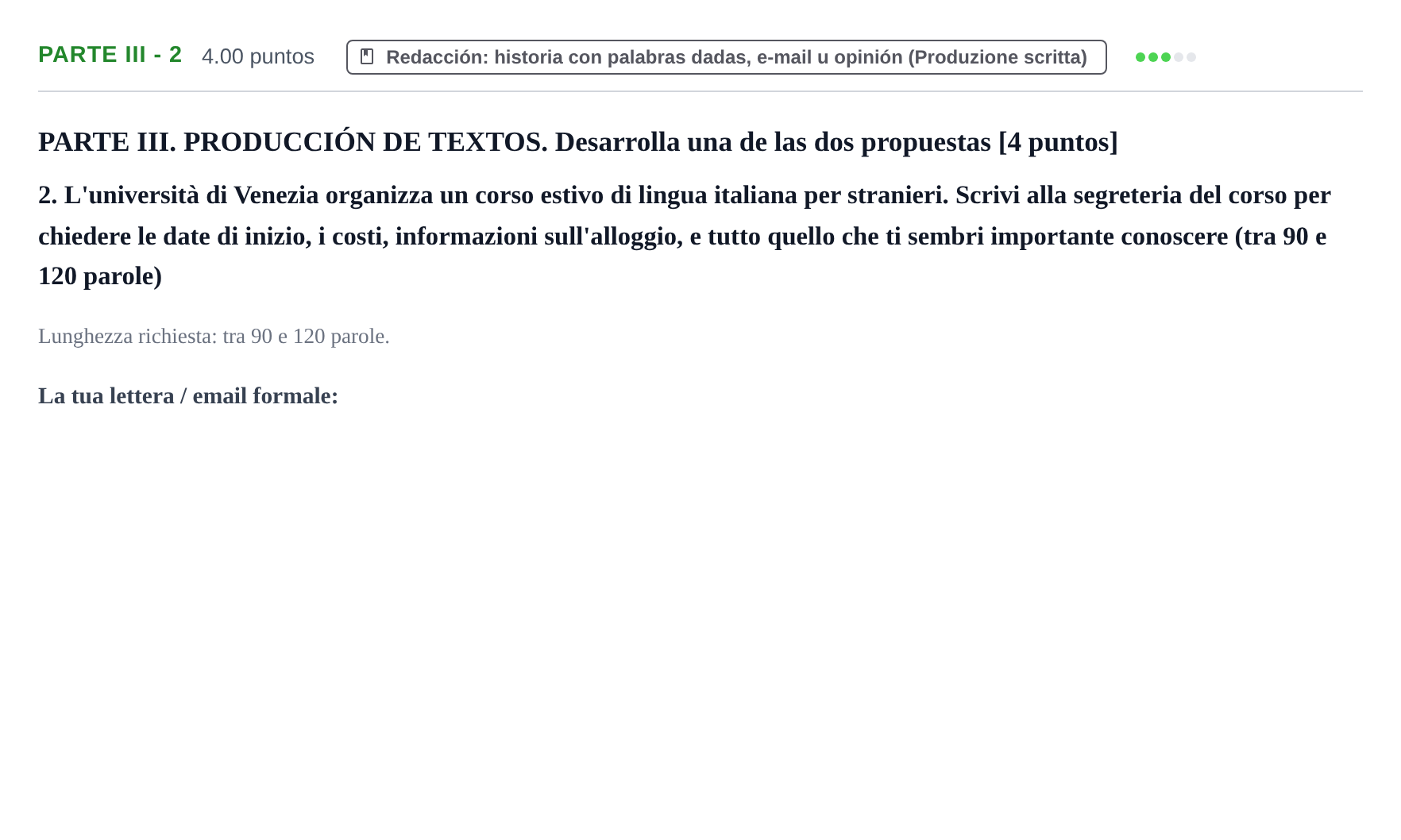 Enunciado: Ejercicio Parte III - 2 · Italiano PAU Castilla y León Ordinaria 2022