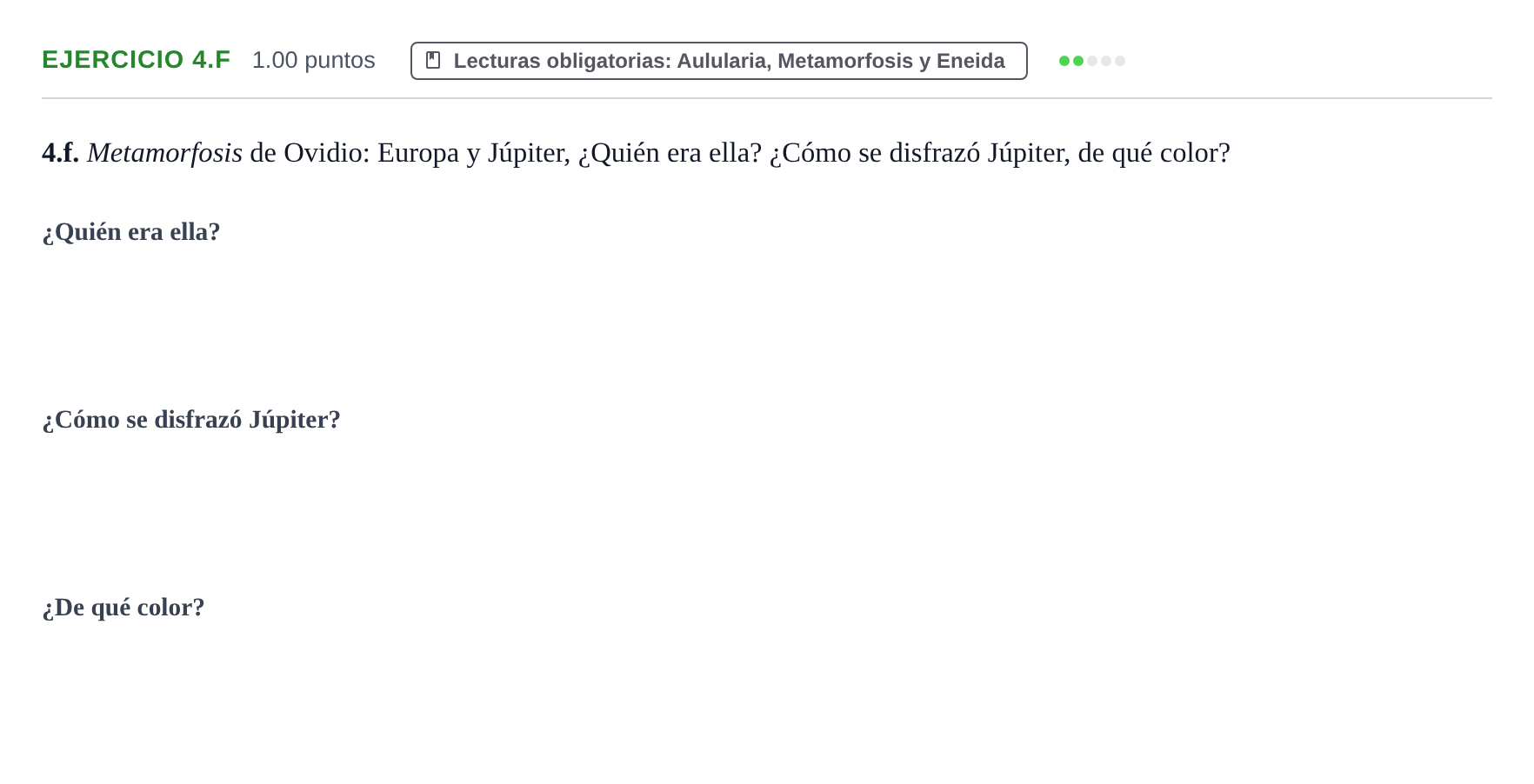 Enunciado: Ejercicio 4.f · Latín II PAU Castilla y León Extraordinaria 2022