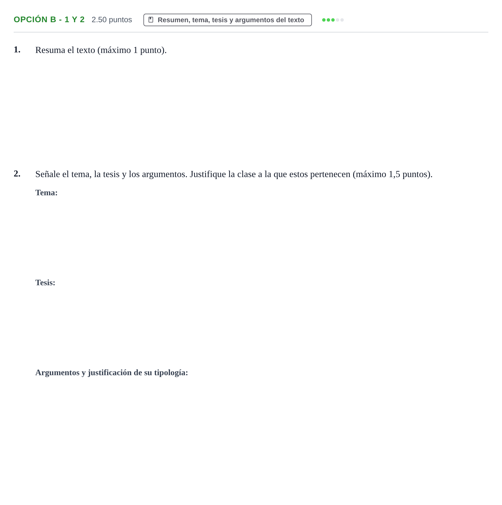 Enunciado: Opción B - 1 y 2 · Lengua Castellana y Literatura II PAU Castilla y León Extraordinaria 2022