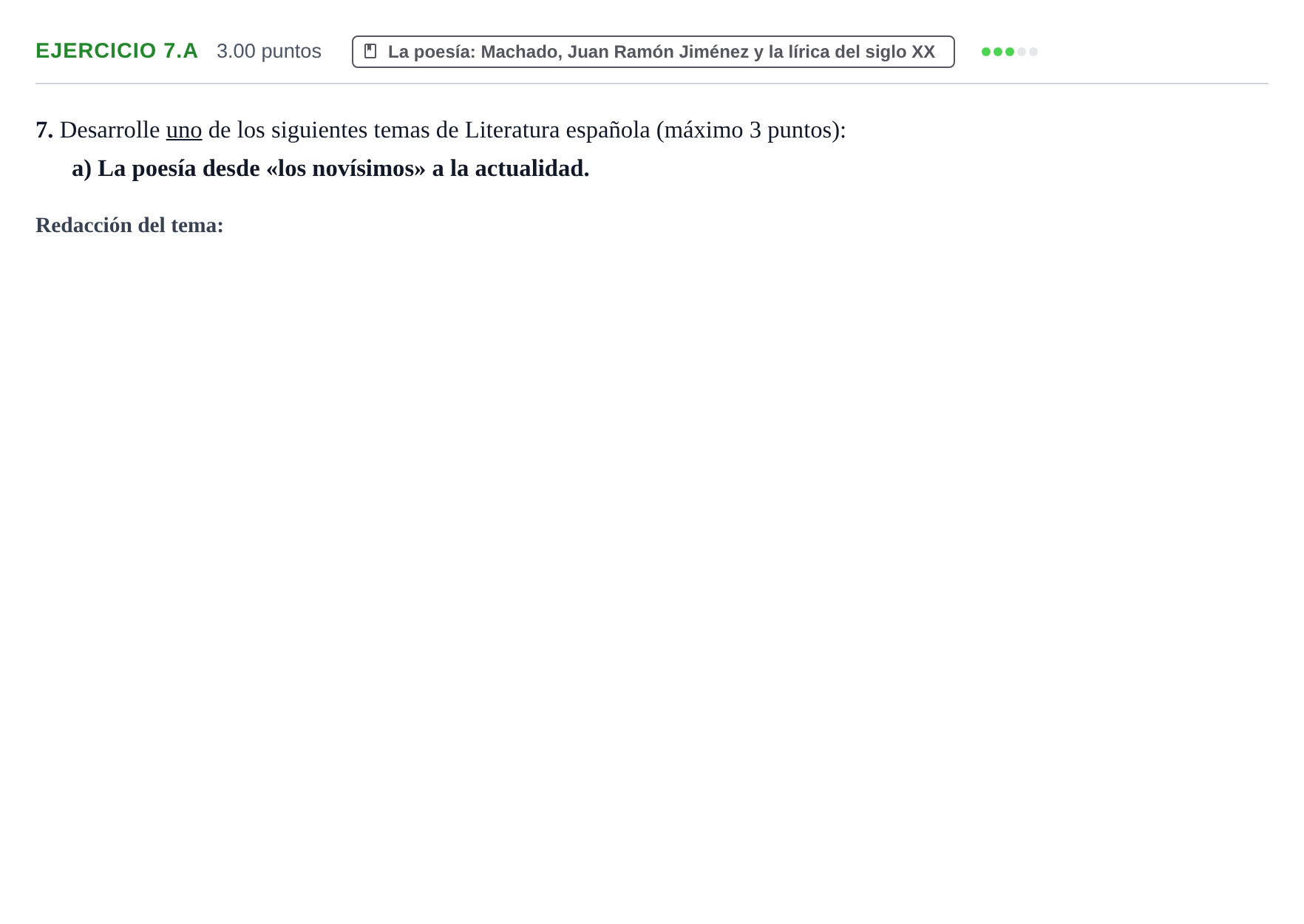 Enunciado: Ejercicio 7.a · Lengua Castellana y Literatura II PAU Castilla y León Ordinaria 2022