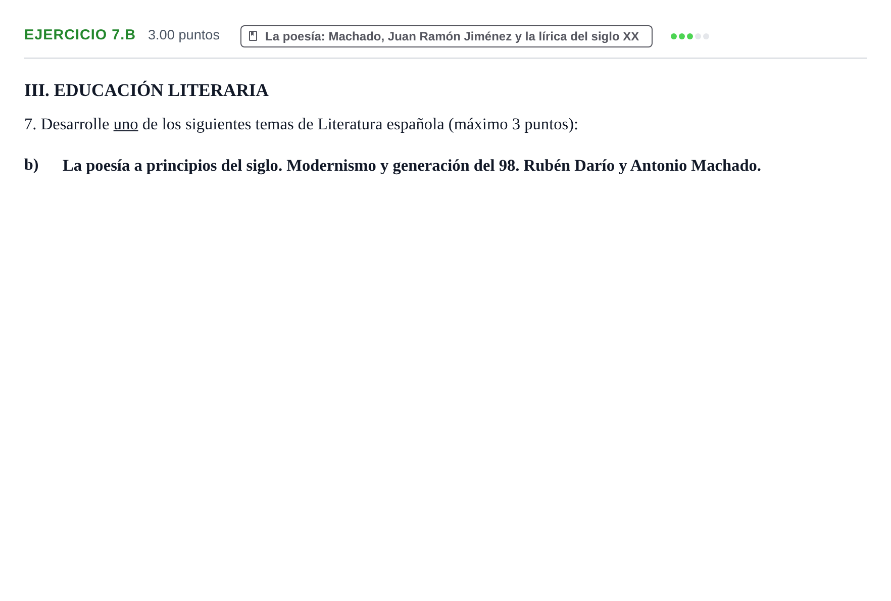 Enunciado: Ejercicio 7.b · Lengua Castellana y Literatura II PAU Castilla y León Ordinaria 2022