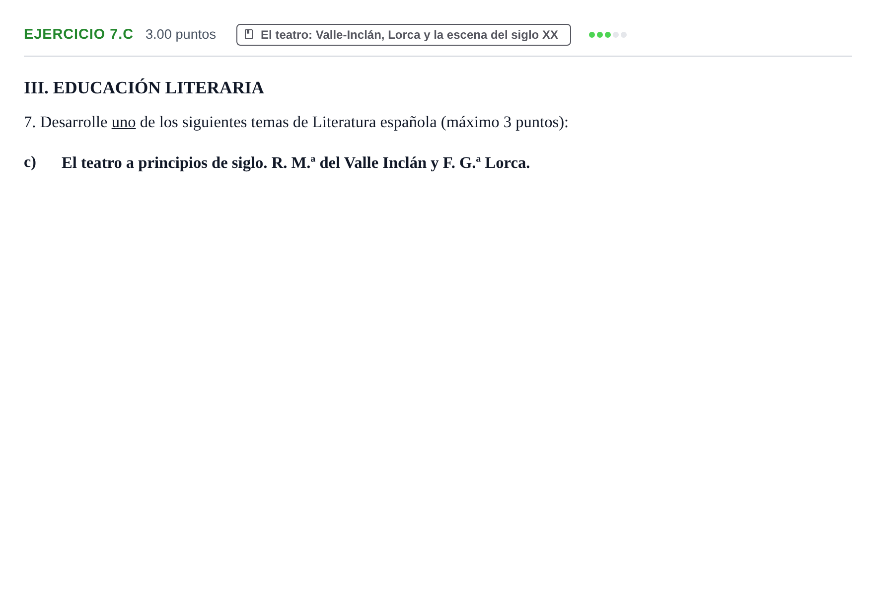 Enunciado: Ejercicio 7.c · Lengua Castellana y Literatura II PAU Castilla y León Ordinaria 2022