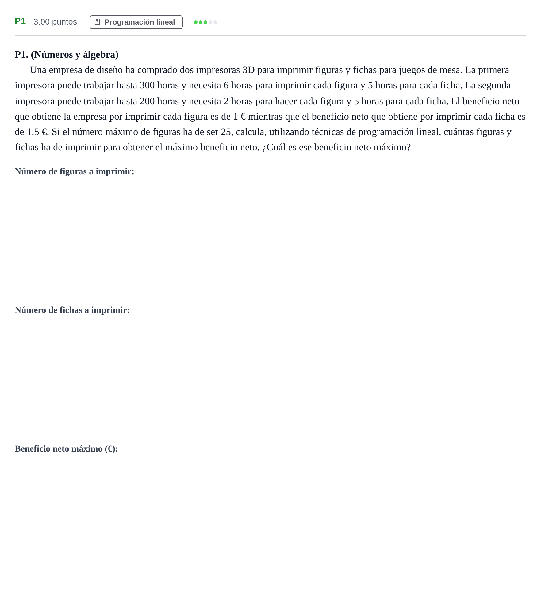 Enunciado: Ejercicio P1 · Matemáticas aplicadas a las Ciencias Sociales II PAU Castilla y León Extraordinaria 2022