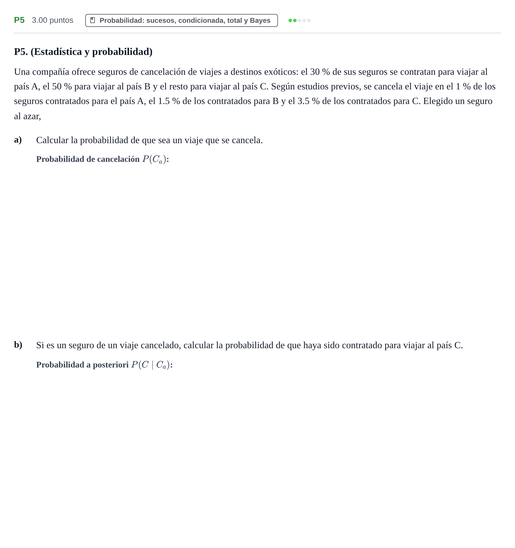 Enunciado: Ejercicio P5 · Matemáticas aplicadas a las Ciencias Sociales II PAU Castilla y León Extraordinaria 2022