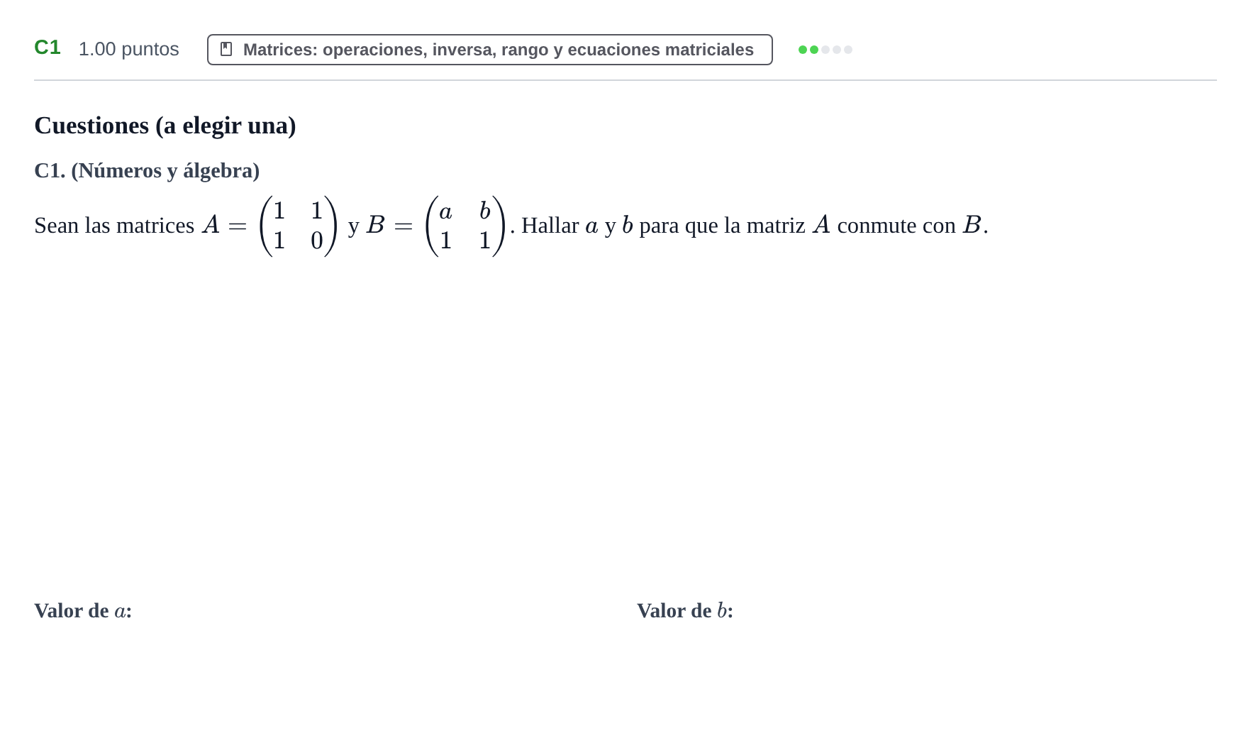 Enunciado: Ejercicio C1 · Matemáticas aplicadas a las Ciencias Sociales II PAU Castilla y León Ordinaria 2022