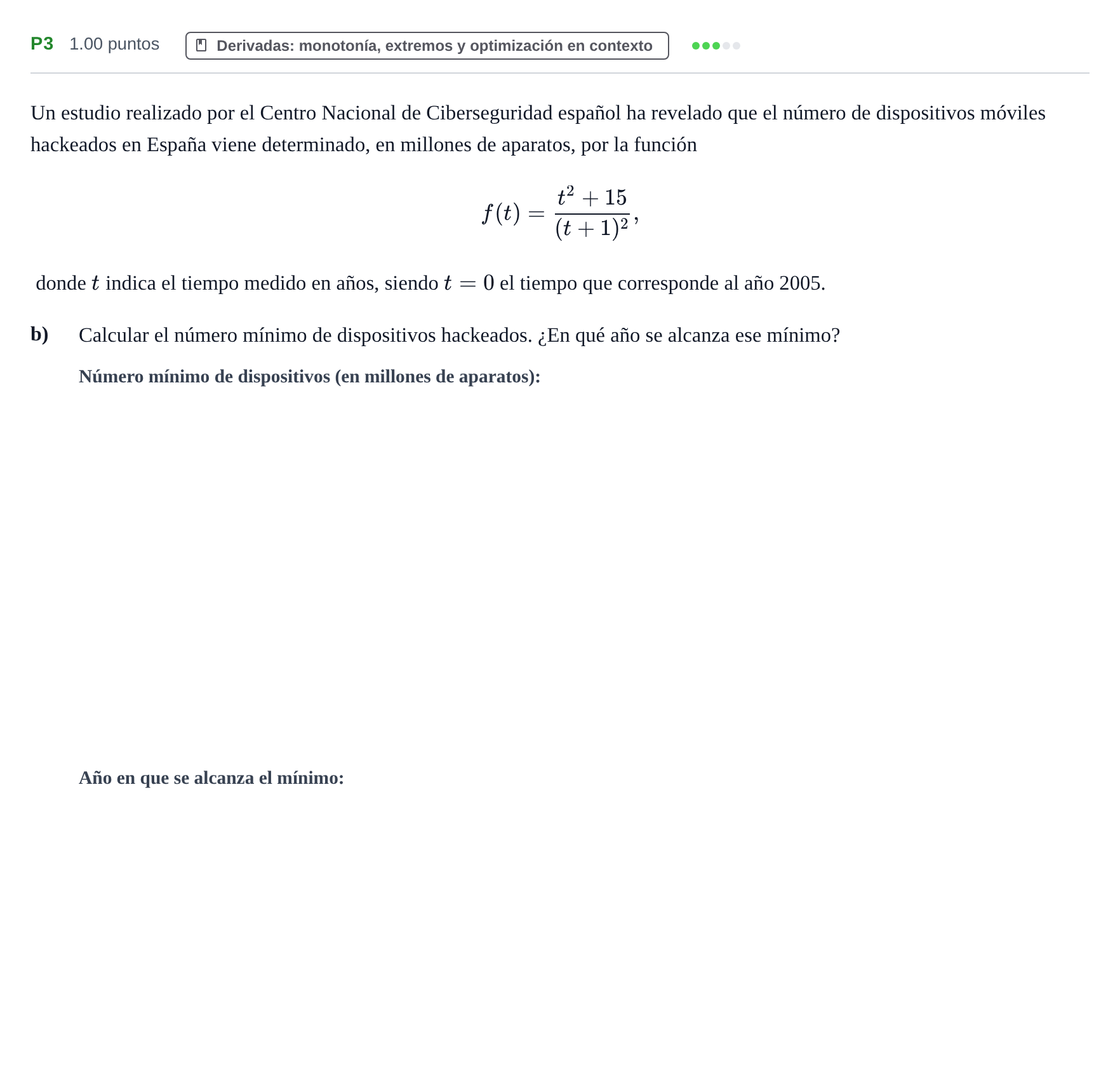 Enunciado: Ejercicio P3 - Derivadas · Matemáticas aplicadas a las Ciencias Sociales II PAU Castilla y León Ordinaria 2022