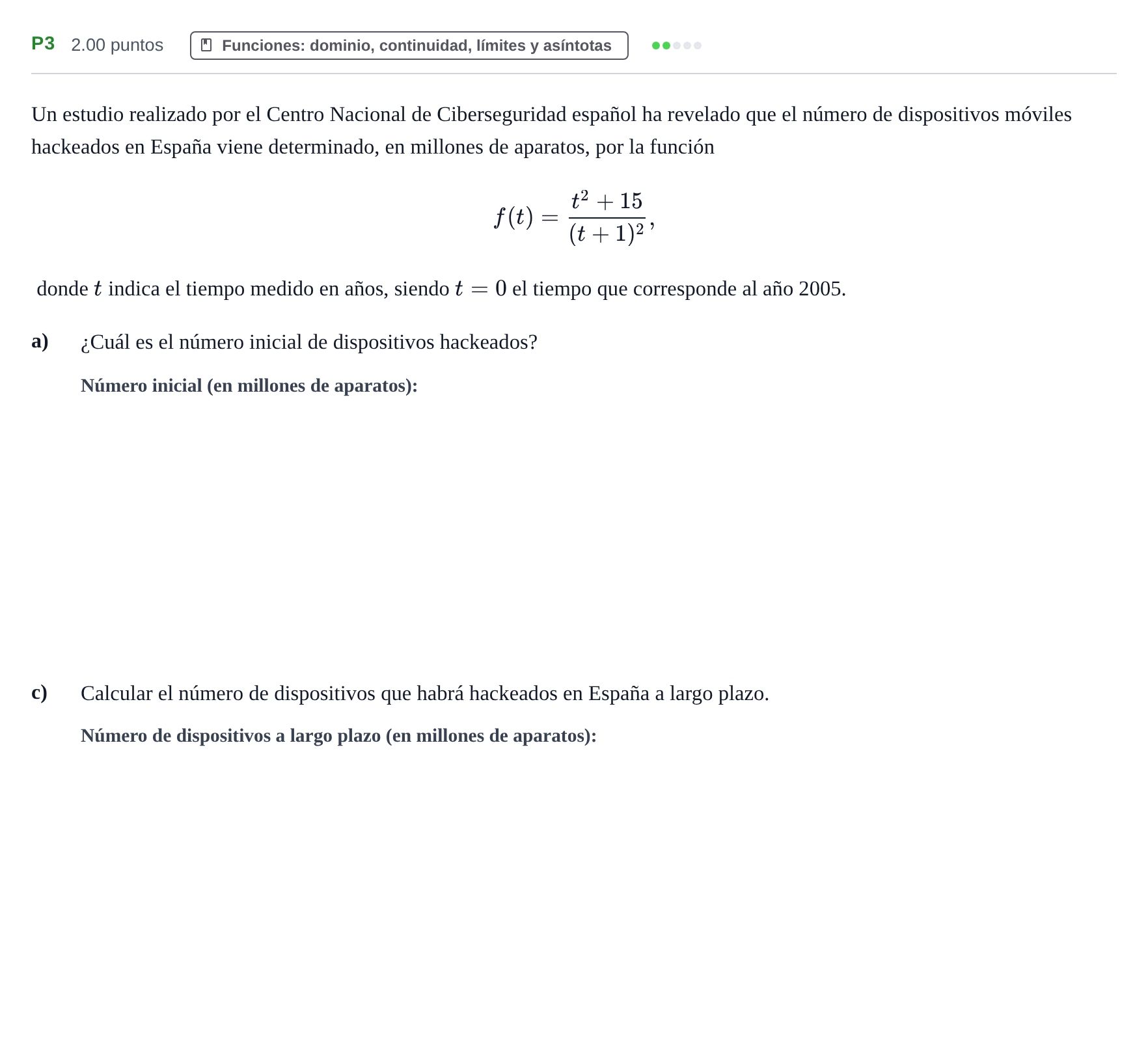 Enunciado: Ejercicio P3 - Funciones · Matemáticas aplicadas a las Ciencias Sociales II PAU Castilla y León Ordinaria 2022