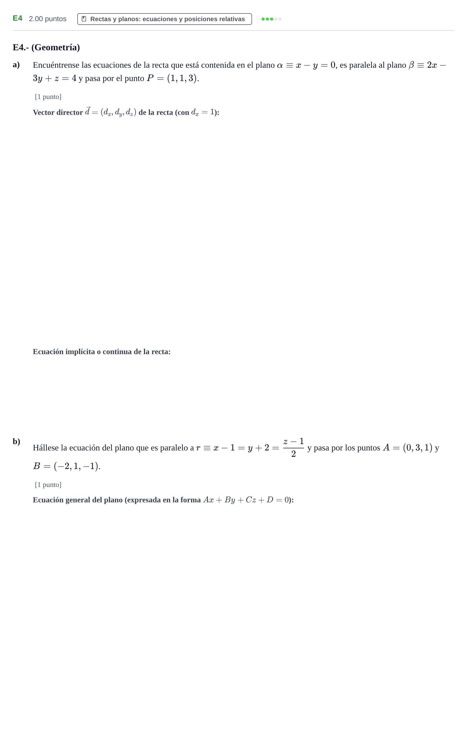 Enunciado: Ejercicio E4 · Matemáticas II PAU Castilla y León Extraordinaria 2022