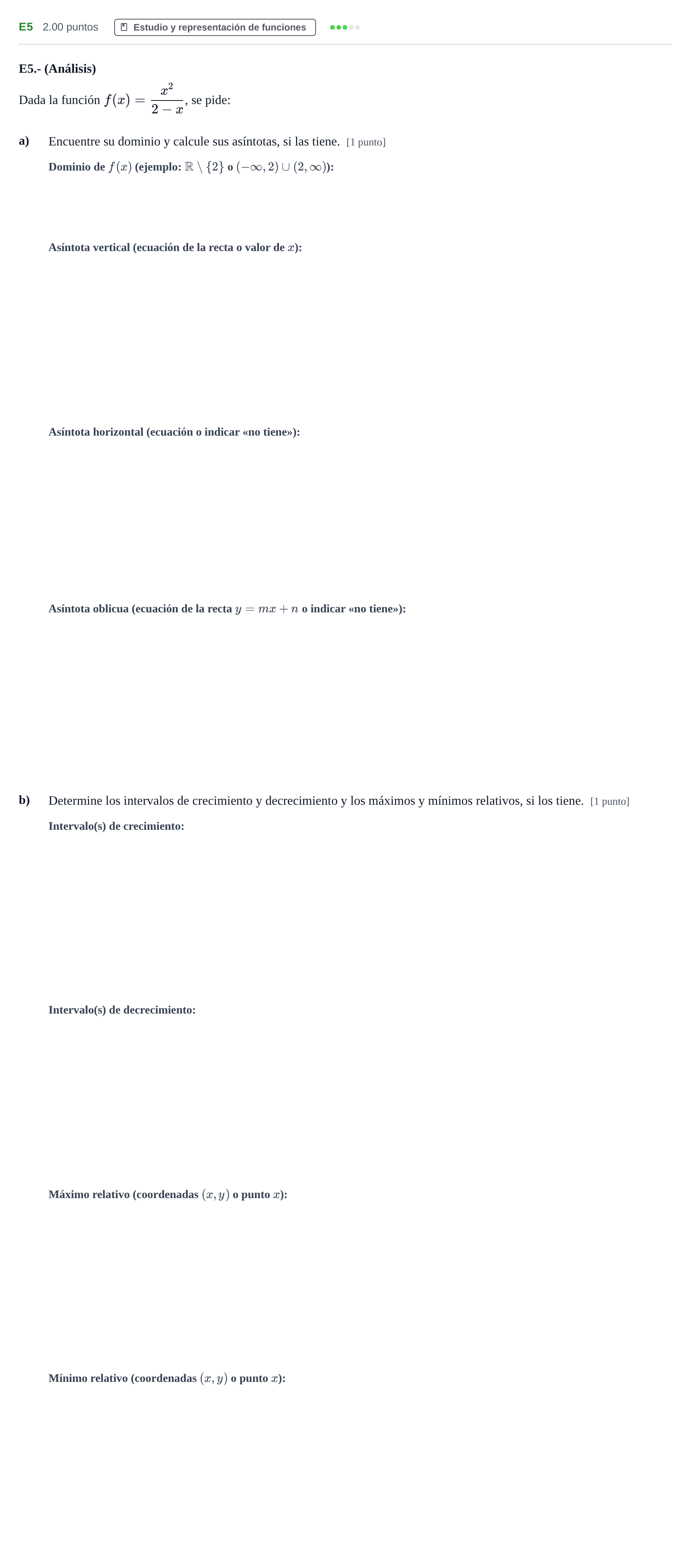 Enunciado: Ejercicio E5 · Matemáticas II PAU Castilla y León Extraordinaria 2022