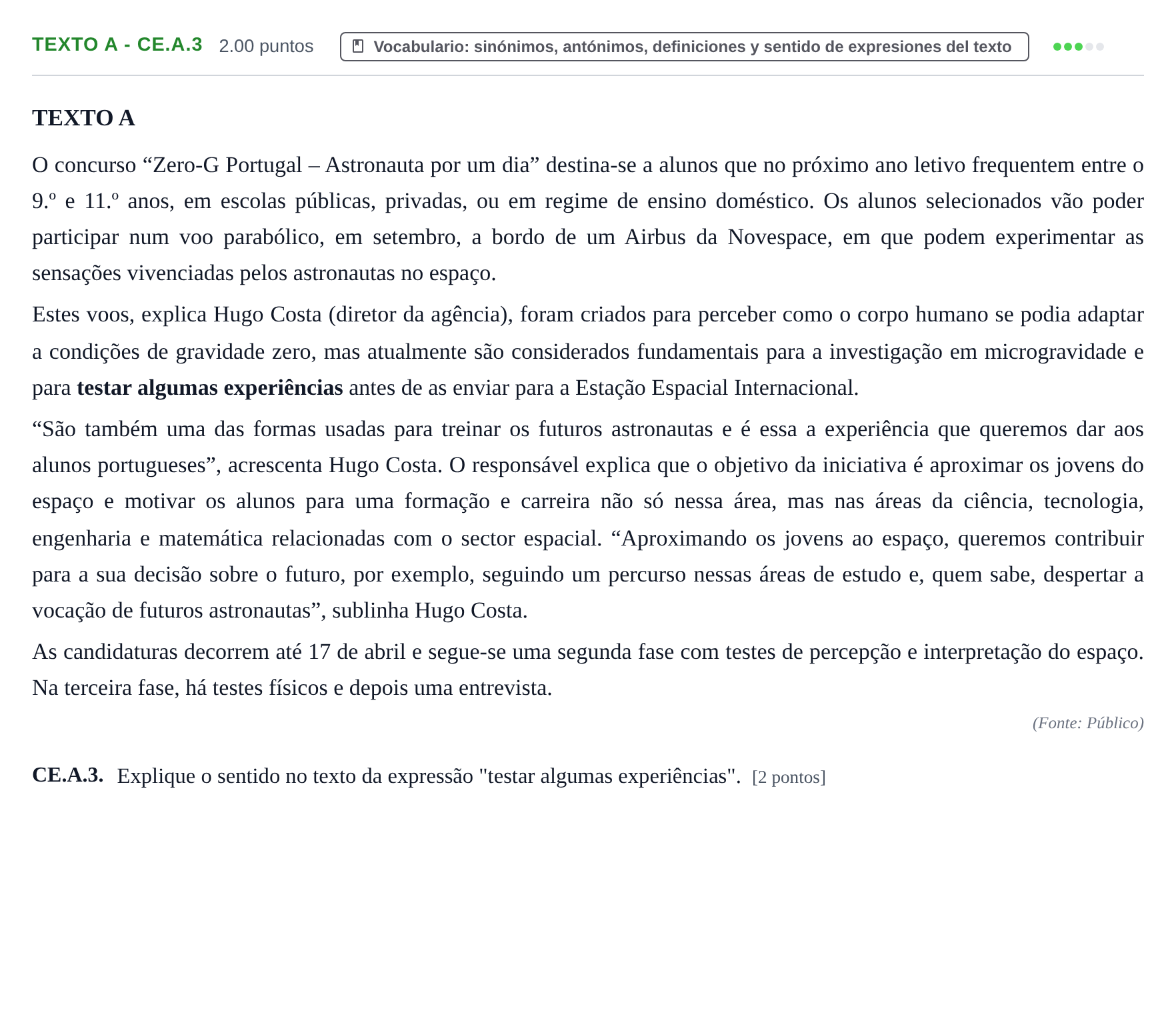 Enunciado: Ejercicio Texto A - CE.A.3 · Portugués PAU Castilla y León Extraordinaria 2022