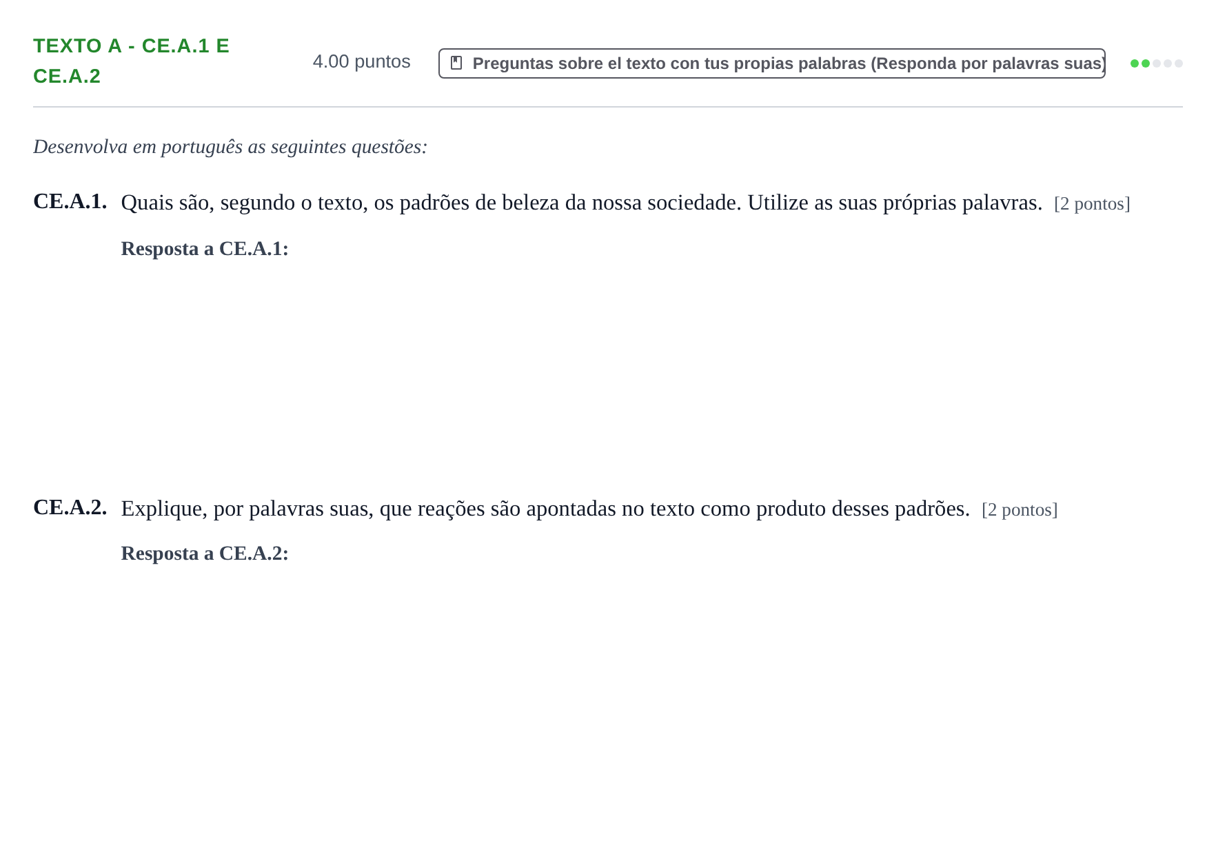 Enunciado: Ejercicio Texto A - CE.A.1 e CE.A.2 · Portugués PAU Castilla y León Ordinaria (Fase Mejora de Nota) 2022