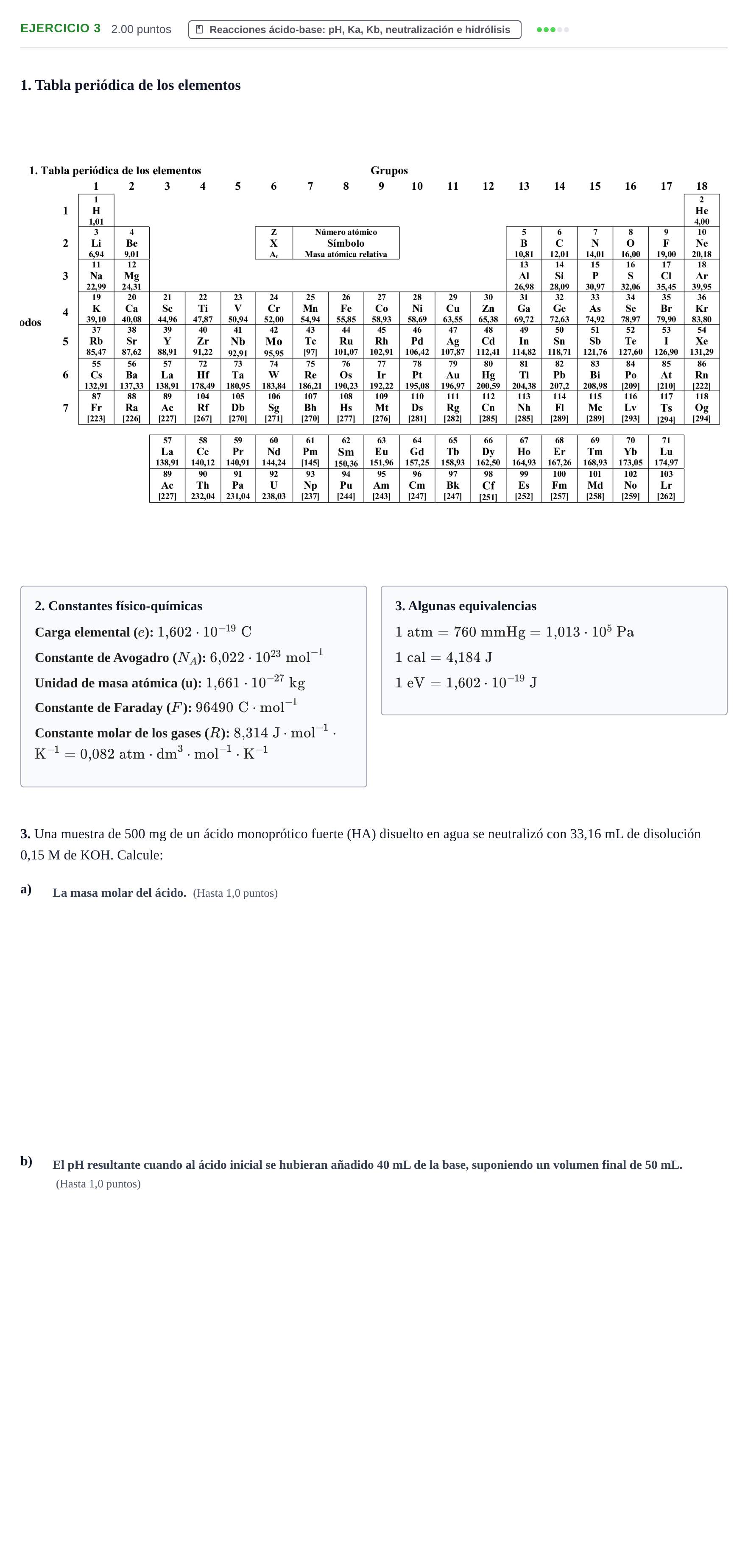 Enunciado: Problema 3 · Química PAU Castilla y León Ordinaria 2022