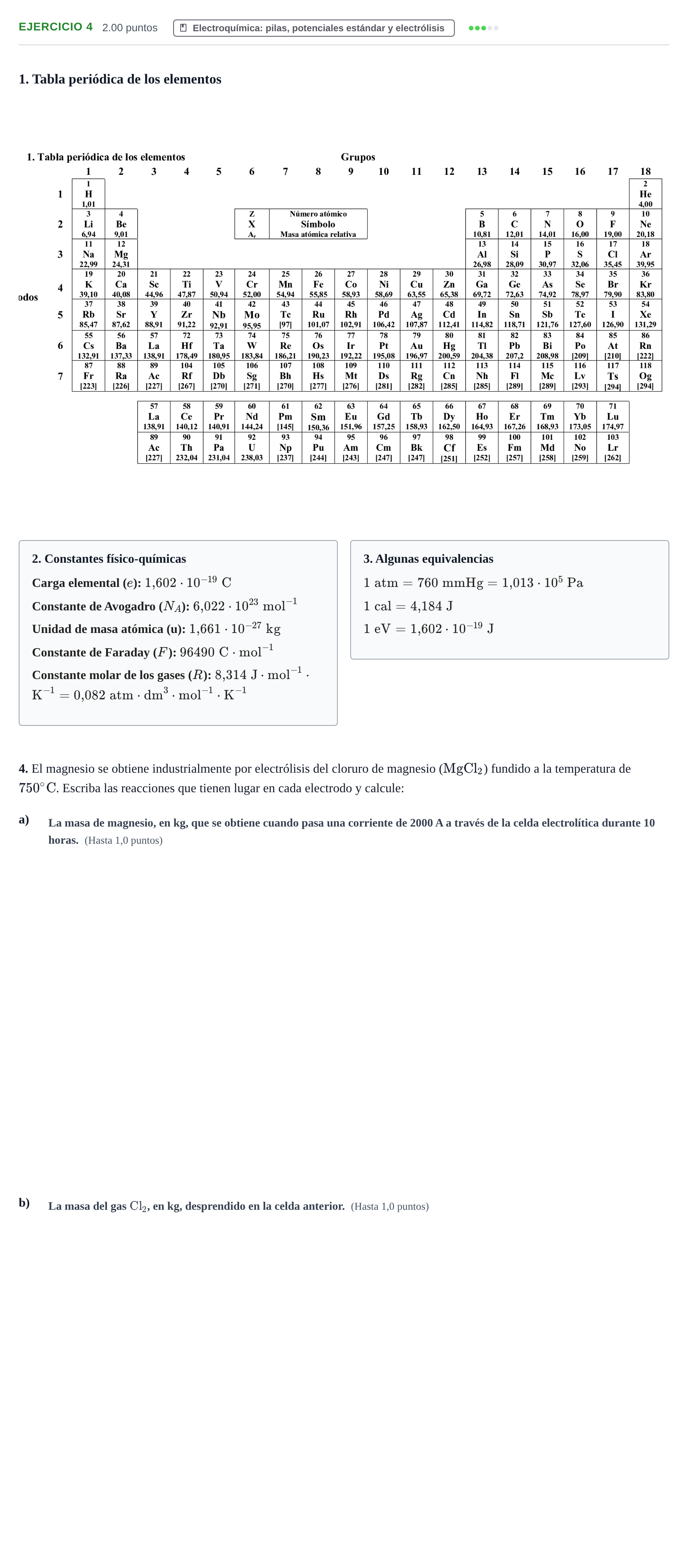 Enunciado: Problema 4 · Química PAU Castilla y León Ordinaria 2022