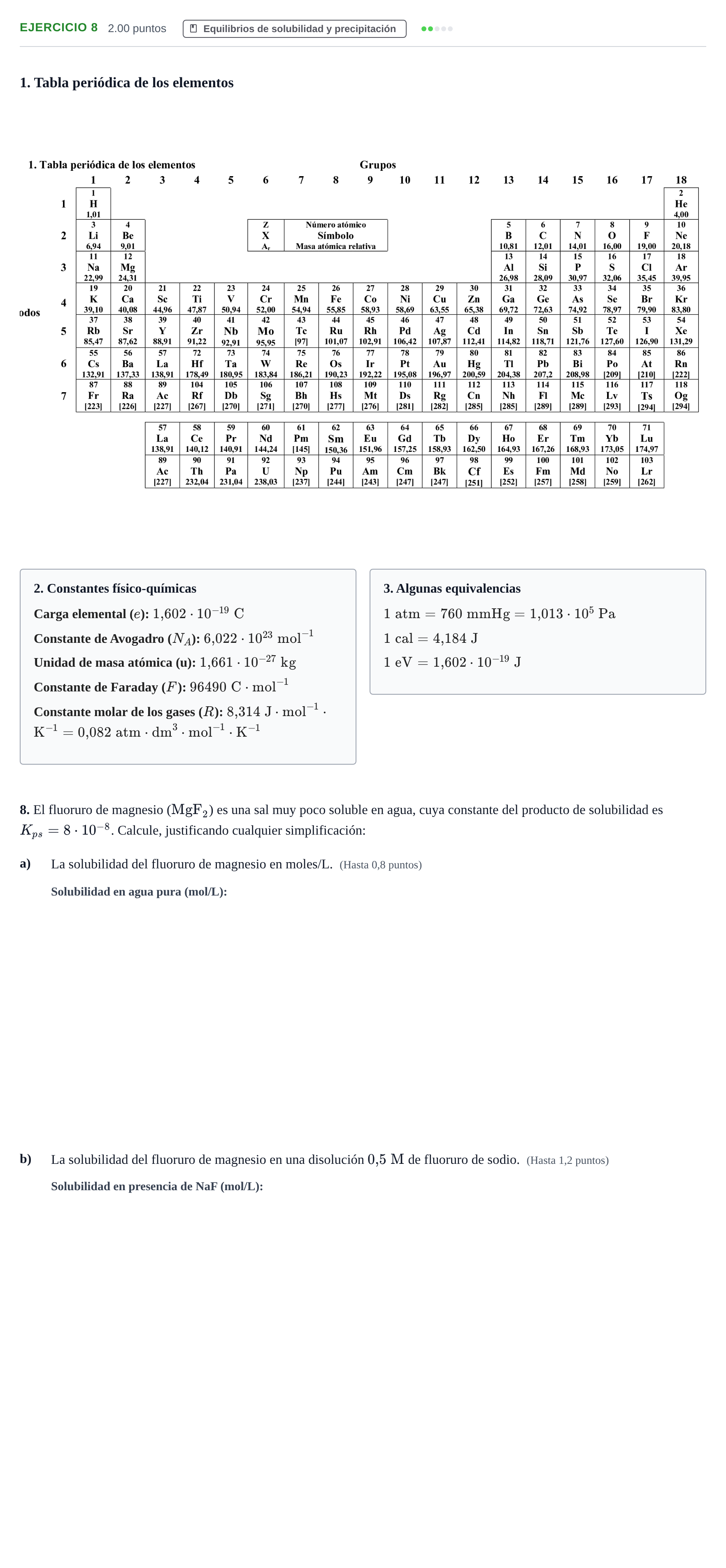 Enunciado: Problema 8 · Química PAU Castilla y León Ordinaria 2022