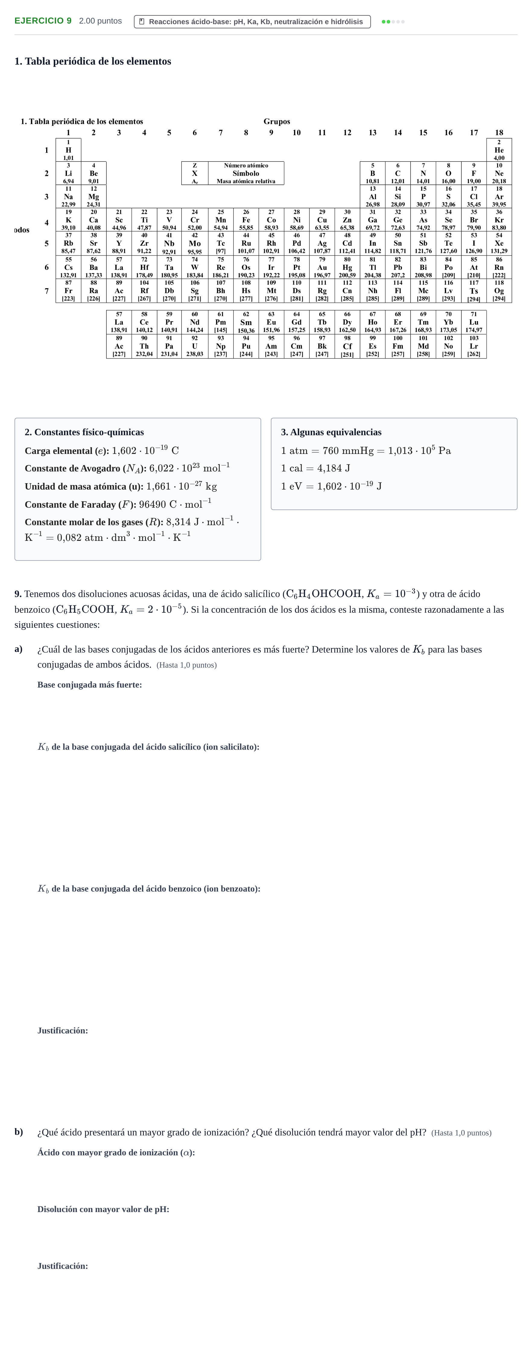 Enunciado: Problema 9 · Química PAU Castilla y León Ordinaria 2022