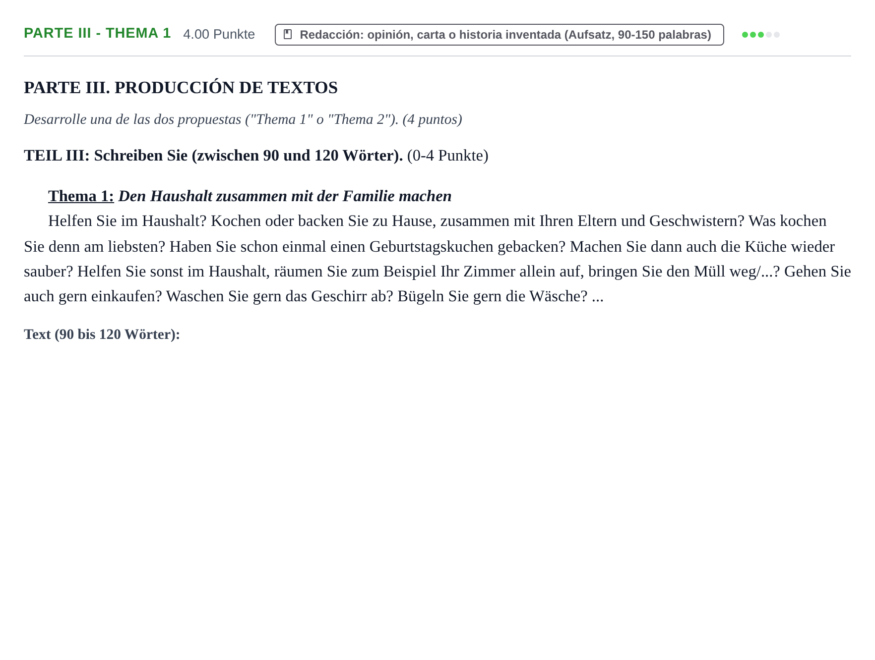 Enunciado: Ejercicio Parte III - Thema 1 · Alemán PAU Castilla y León Extraordinaria 2021
