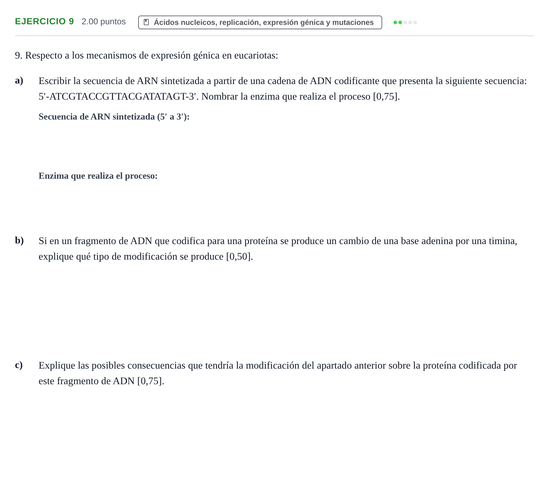 Enunciado: Problema 9 · Biología PAU Castilla y León Ordinaria 2021