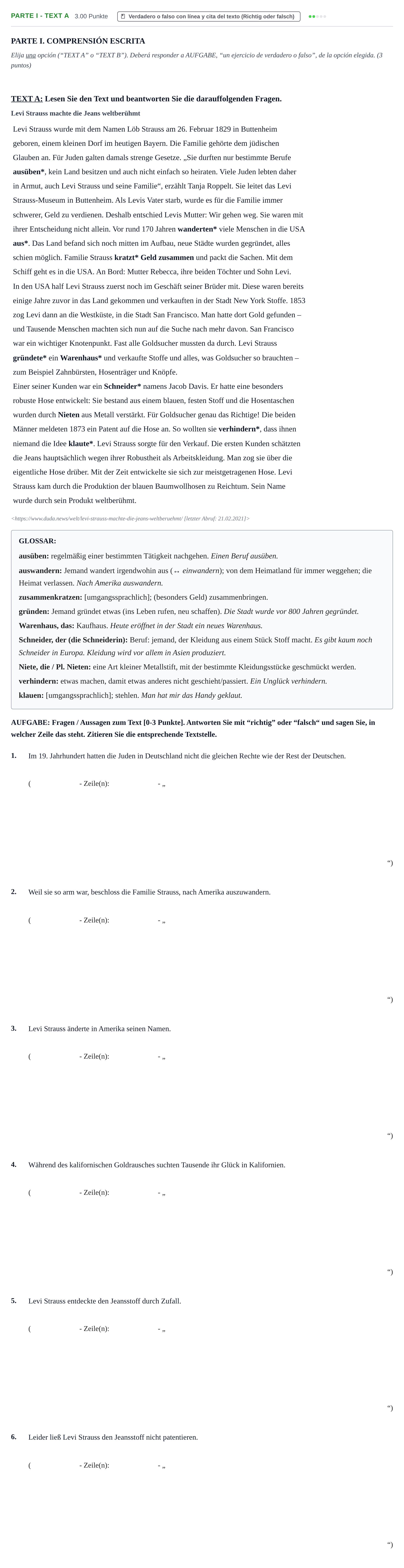 Enunciado: Ejercicio PARTE I - TEXT A · Alemán PAU Castilla y León Ordinaria (Fase Mejora de Nota) 2021