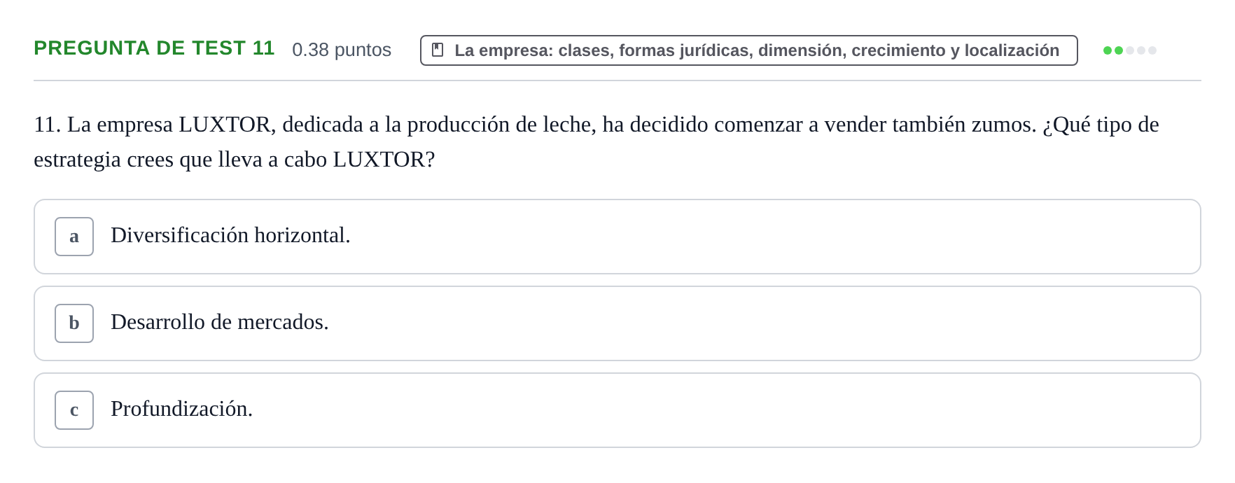 Enunciado: Pregunta de test 11 · Empresa y Diseño de Modelos de Negocio PAU Castilla y León Extraordinaria 2021
