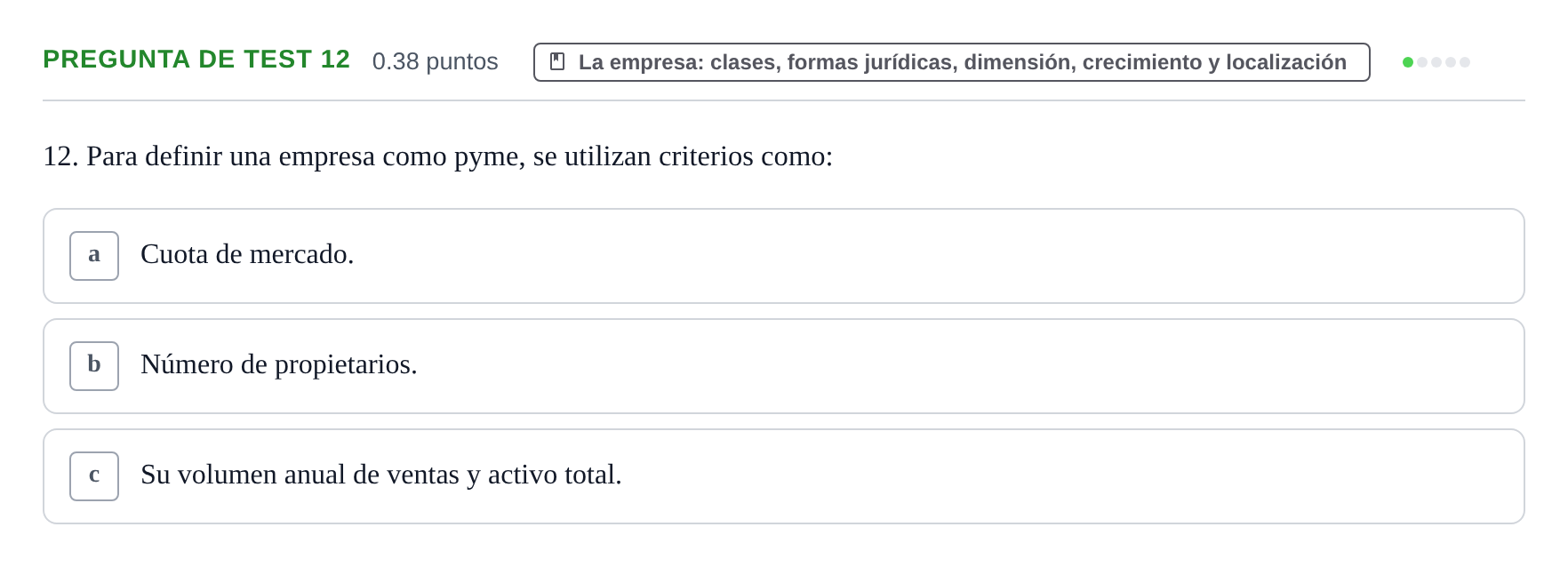 Enunciado: Pregunta de test 12 · Empresa y Diseño de Modelos de Negocio PAU Castilla y León Extraordinaria 2021