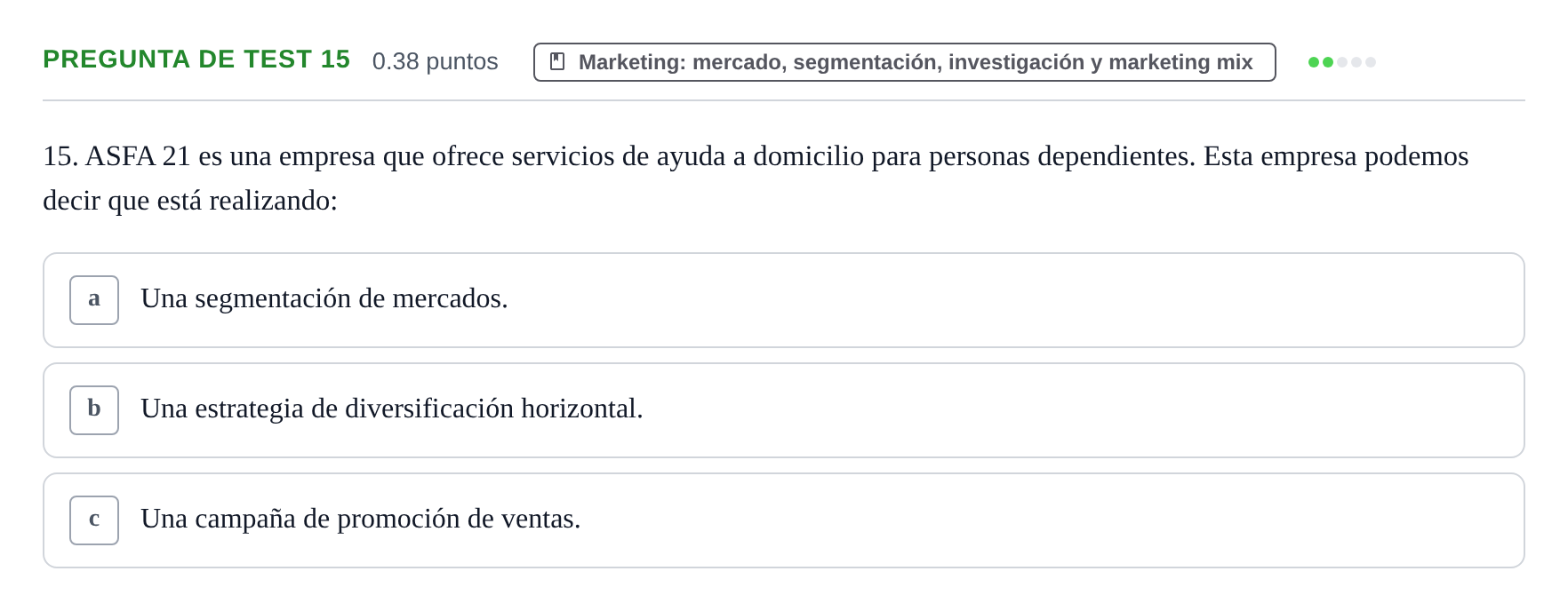 Enunciado: Pregunta de test 15 · Empresa y Diseño de Modelos de Negocio PAU Castilla y León Extraordinaria 2021