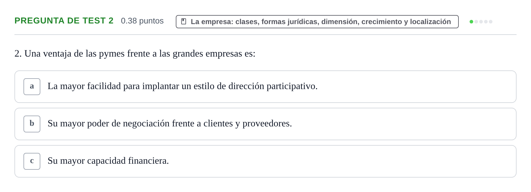 Enunciado: Pregunta de test 2 · Empresa y Diseño de Modelos de Negocio PAU Castilla y León Extraordinaria 2021
