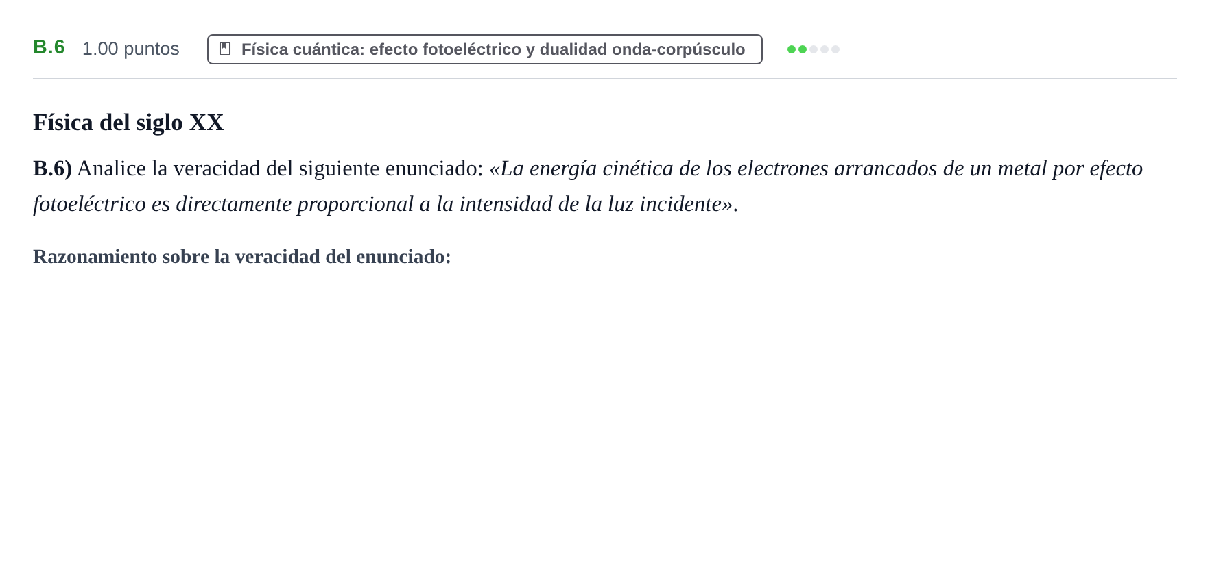 Enunciado: Ejercicio B.6 · Física PAU Castilla y León Extraordinaria 2021