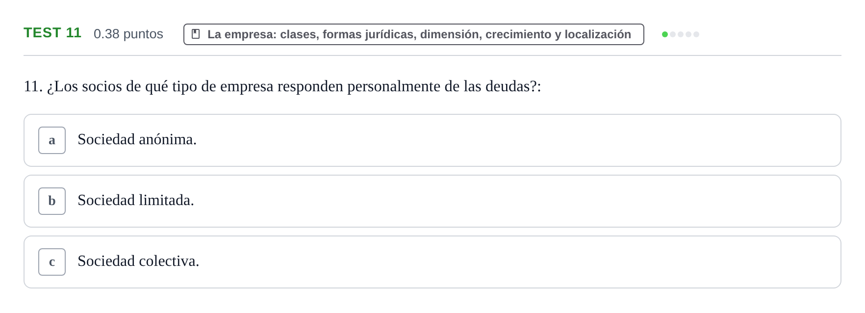 Enunciado: Ejercicio Test 11 · Empresa y Diseño de Modelos de Negocio PAU Castilla y León Ordinaria 2021