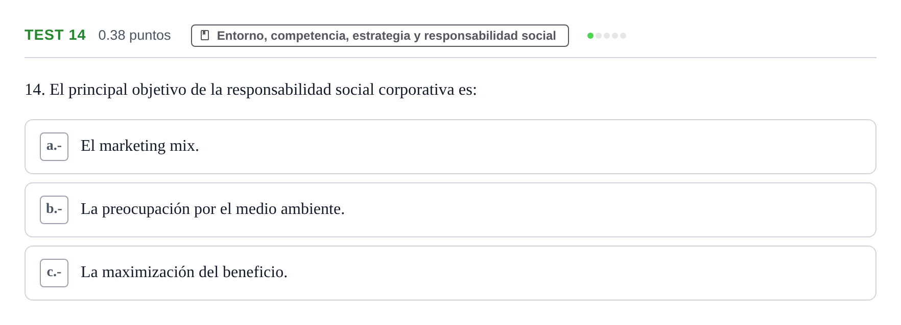 Enunciado: Ejercicio Test 14 · Empresa y Diseño de Modelos de Negocio PAU Castilla y León Ordinaria 2021
