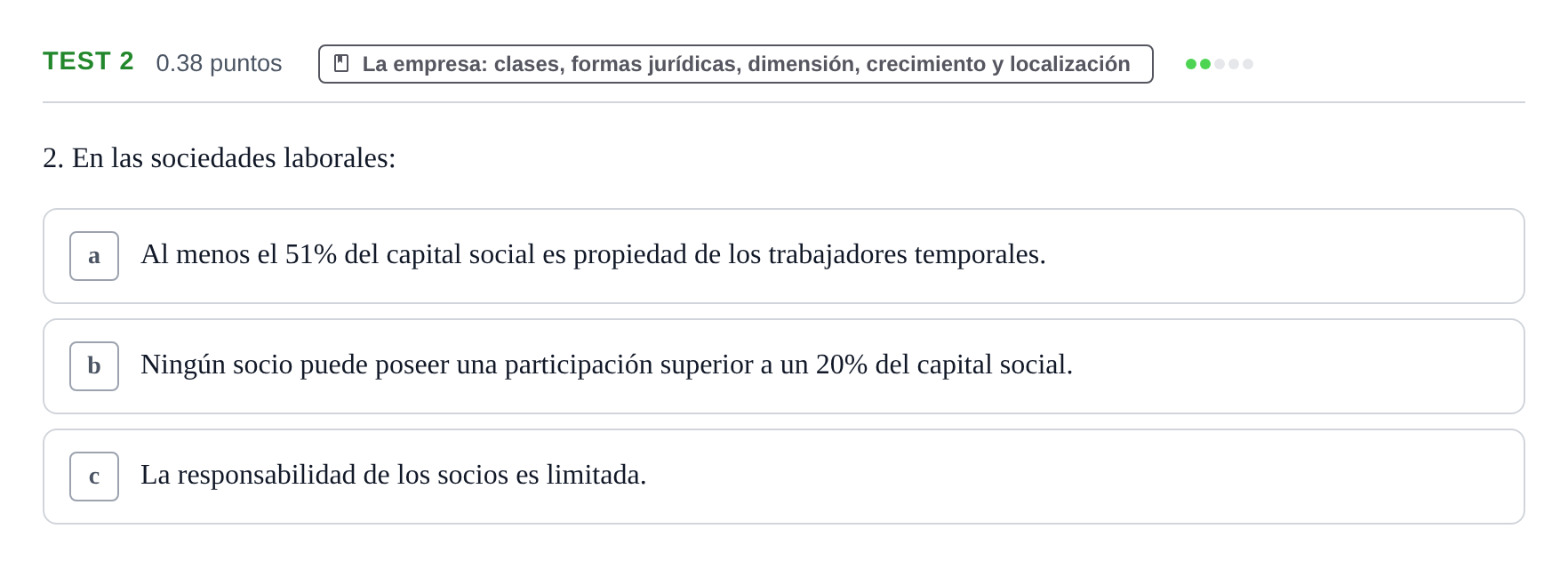 Enunciado: Ejercicio Test 2 · Empresa y Diseño de Modelos de Negocio PAU Castilla y León Ordinaria 2021