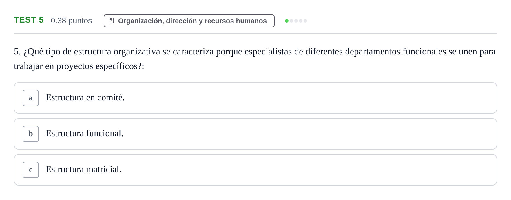 Enunciado: Ejercicio Test 5 · Empresa y Diseño de Modelos de Negocio PAU Castilla y León Ordinaria 2021