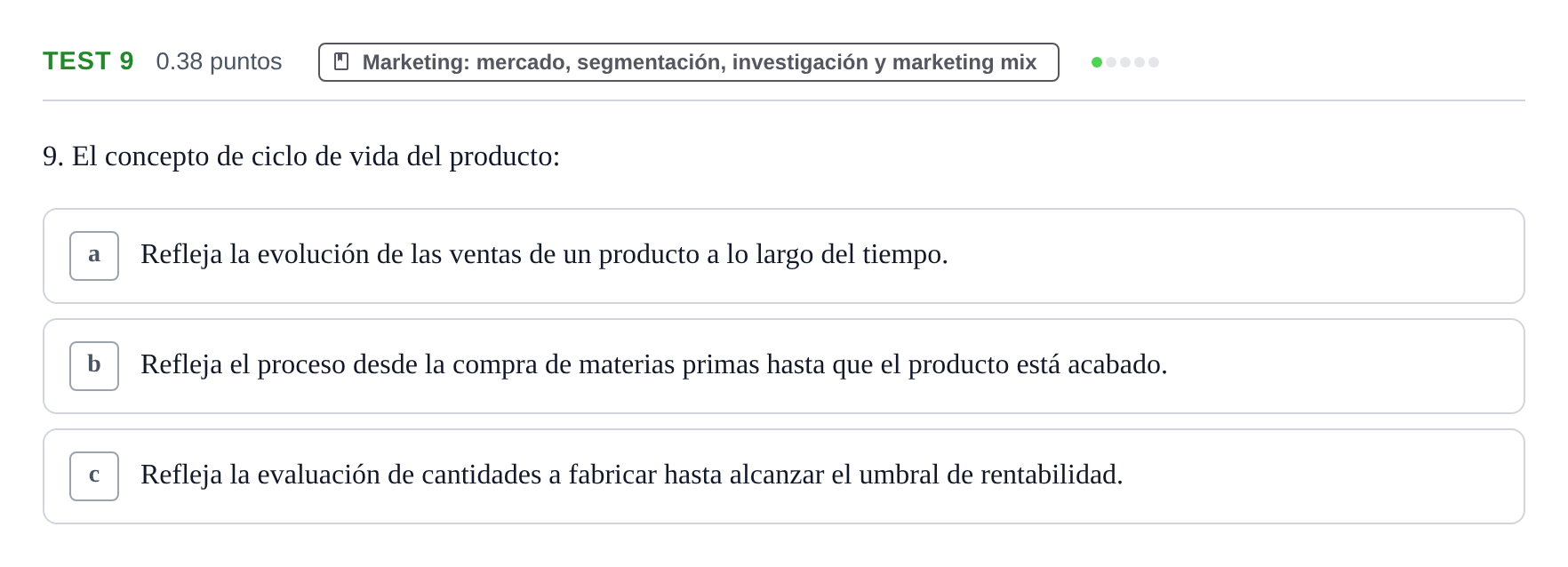 Enunciado: Ejercicio Test 9 · Empresa y Diseño de Modelos de Negocio PAU Castilla y León Ordinaria 2021