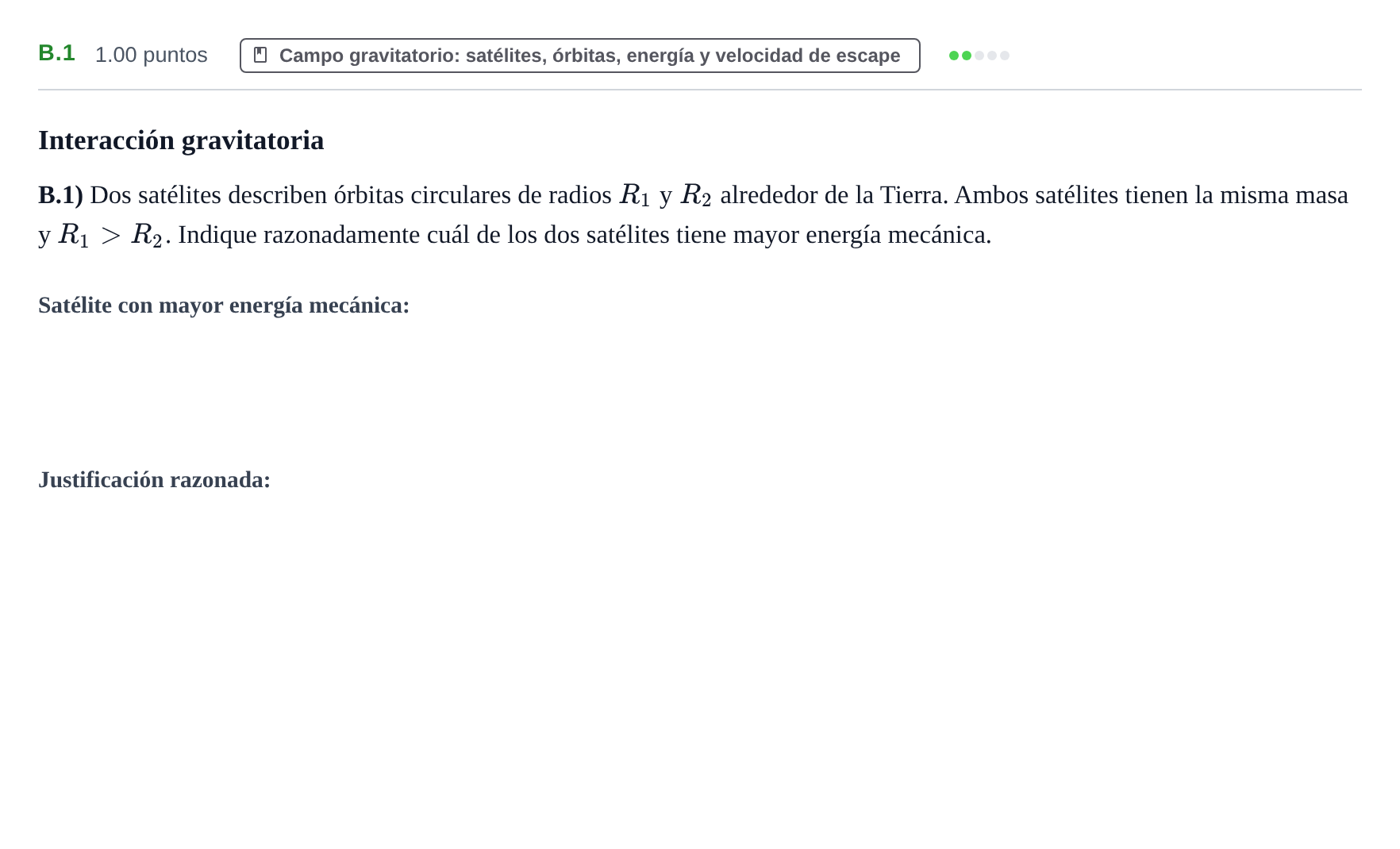 Enunciado: Ejercicio B.1 · Física PAU Castilla y León Ordinaria 2021