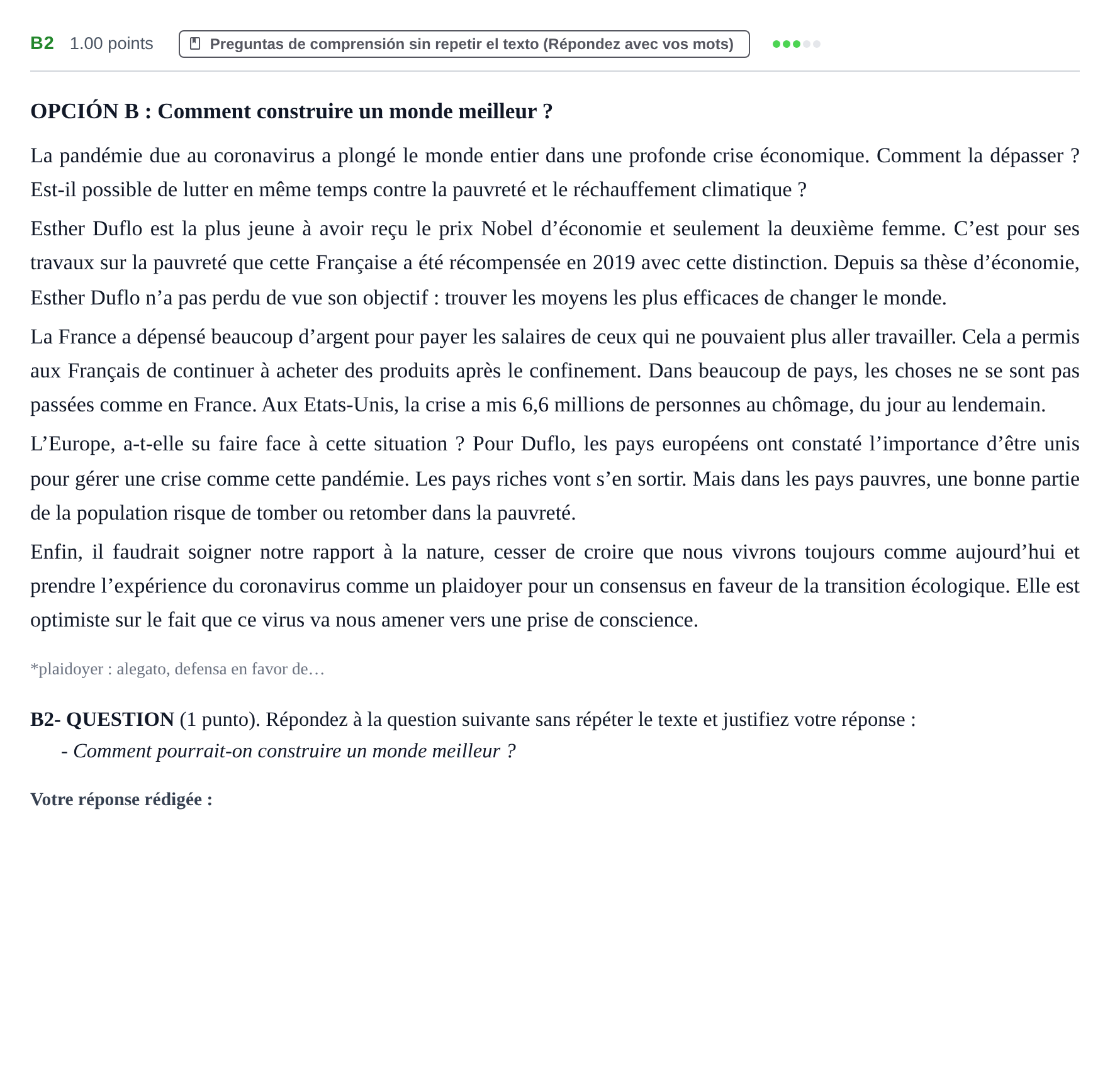 Enunciado: Ejercicio B2 · Francés PAU Castilla y León Extraordinaria 2021
