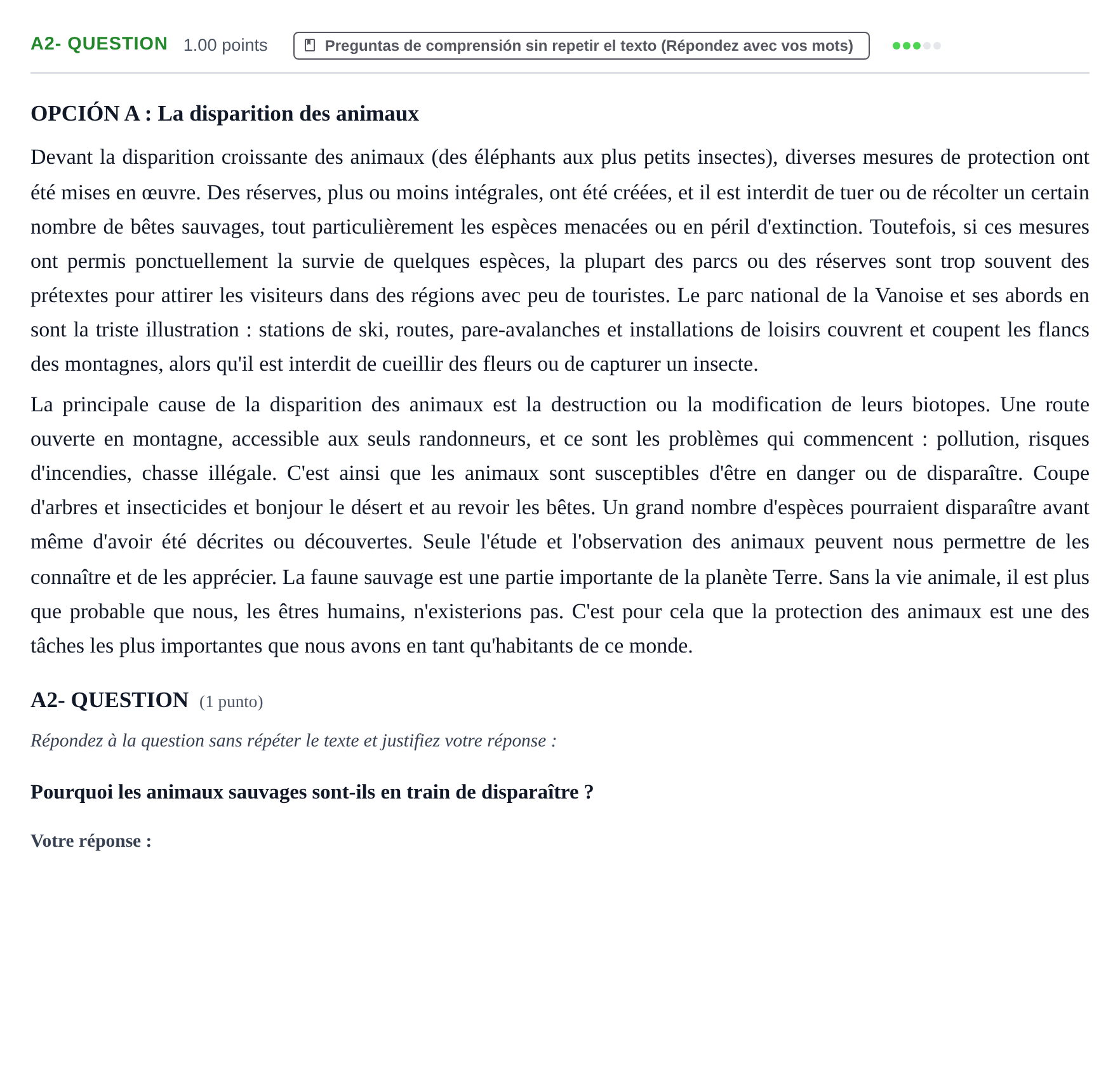 Enunciado: Ejercicio A2- QUESTION · Francés PAU Castilla y León Ordinaria 2021