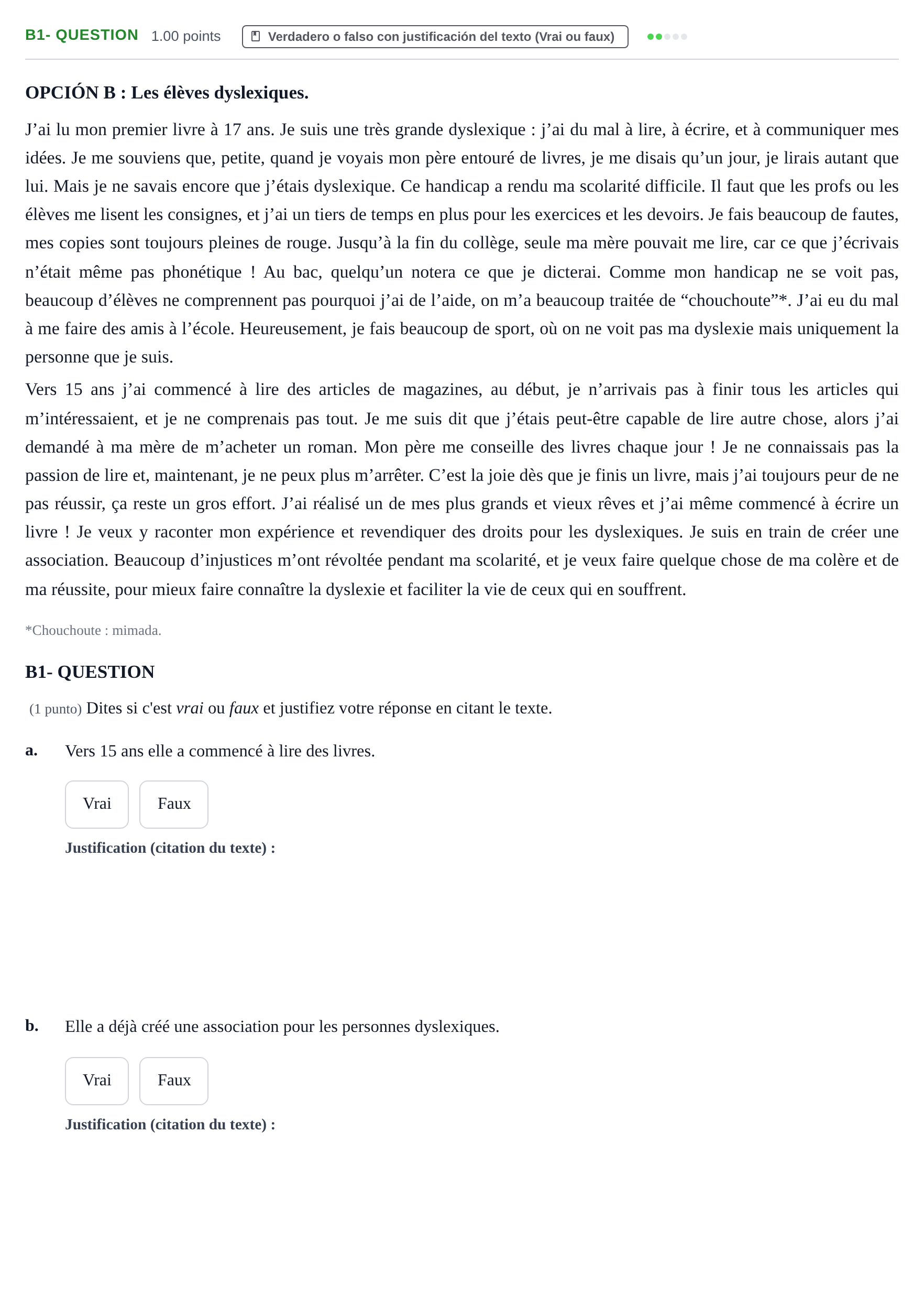 Enunciado: Ejercicio B1- QUESTION · Francés PAU Castilla y León Ordinaria 2021