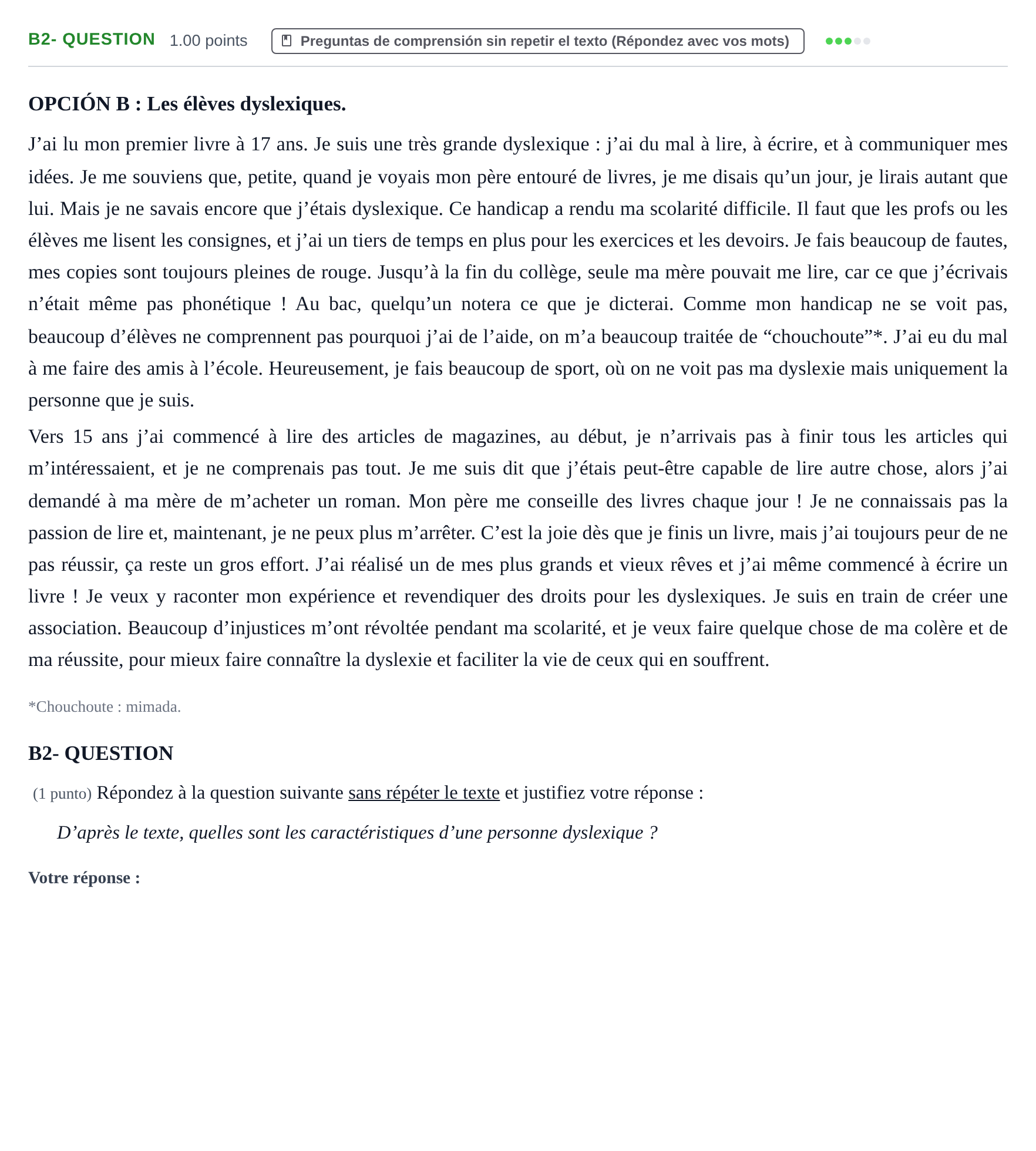 Enunciado: Ejercicio B2- QUESTION · Francés PAU Castilla y León Ordinaria 2021