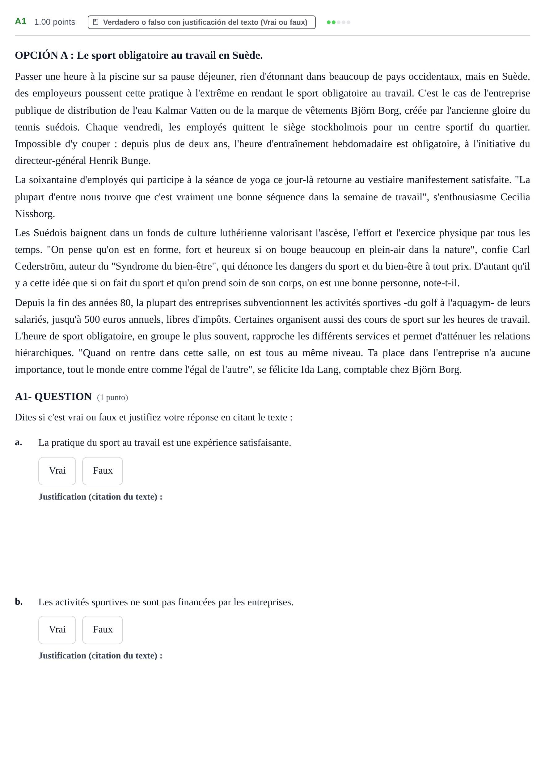 Enunciado: Ejercicio A1 · Francés PAU Castilla y León Extraordinaria (Fase Mejora de Nota) 2021